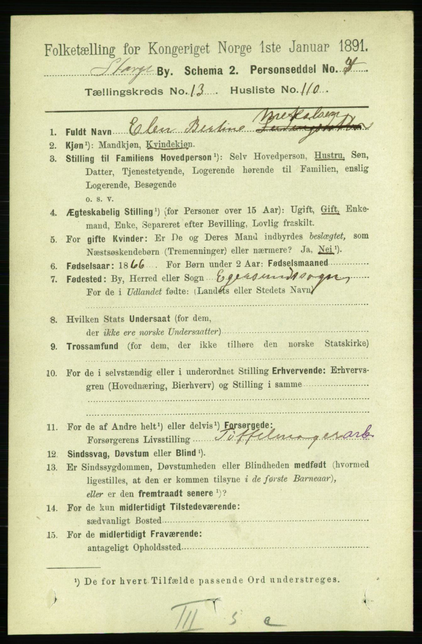 RA, 1891 census for 1103 Stavanger, 1891, p. 16929