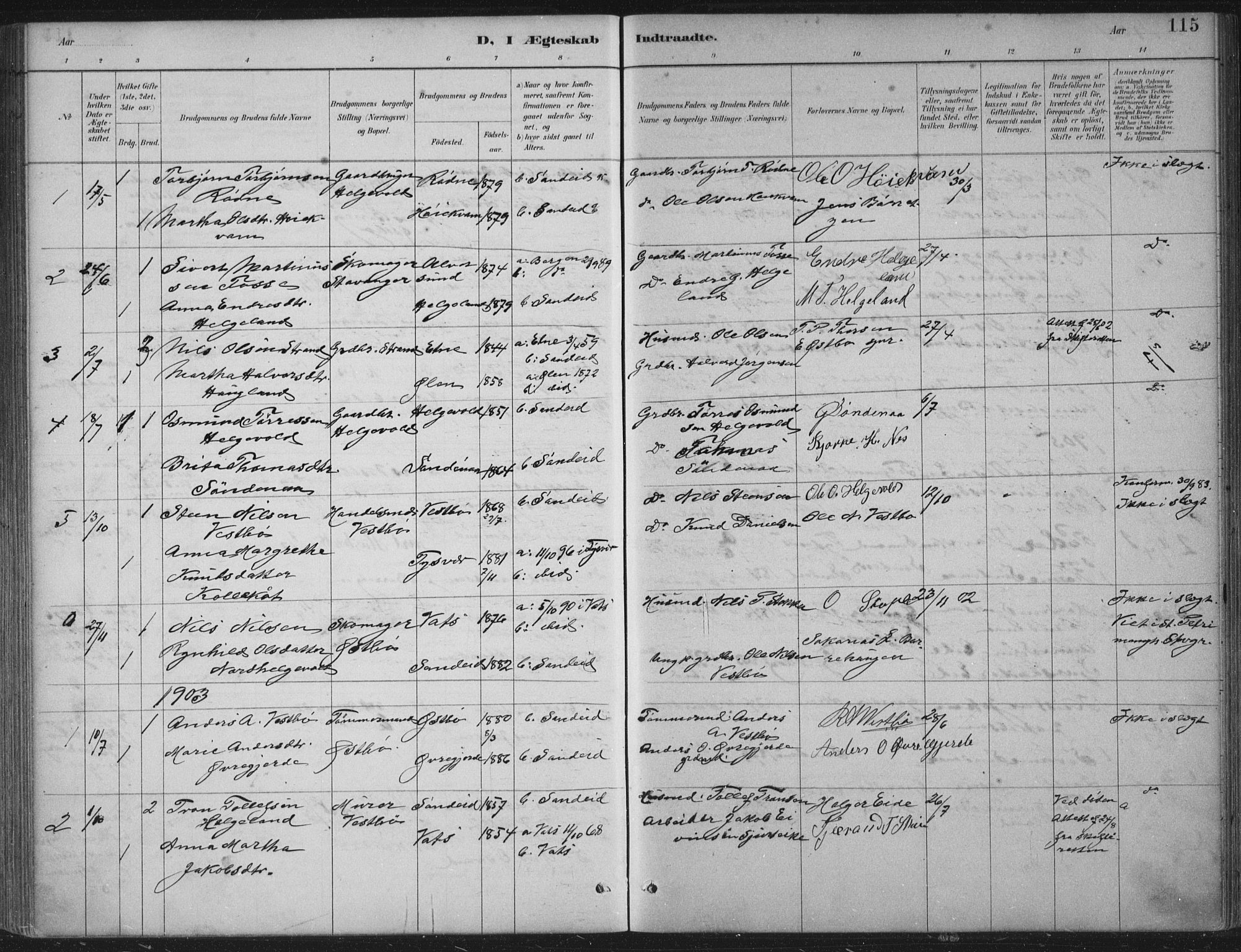 Vikedal sokneprestkontor, AV/SAST-A-101840/01/IV: Parish register (official) no. A 11, 1884-1933, p. 115