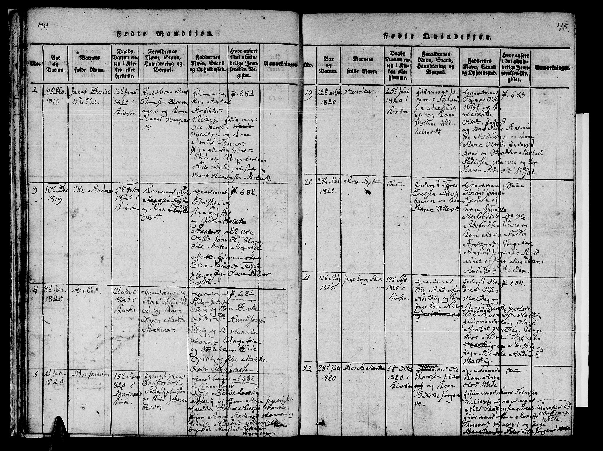 Ministerialprotokoller, klokkerbøker og fødselsregistre - Nord-Trøndelag, SAT/A-1458/741/L0400: Parish register (copy) no. 741C01, 1817-1825, p. 44-45