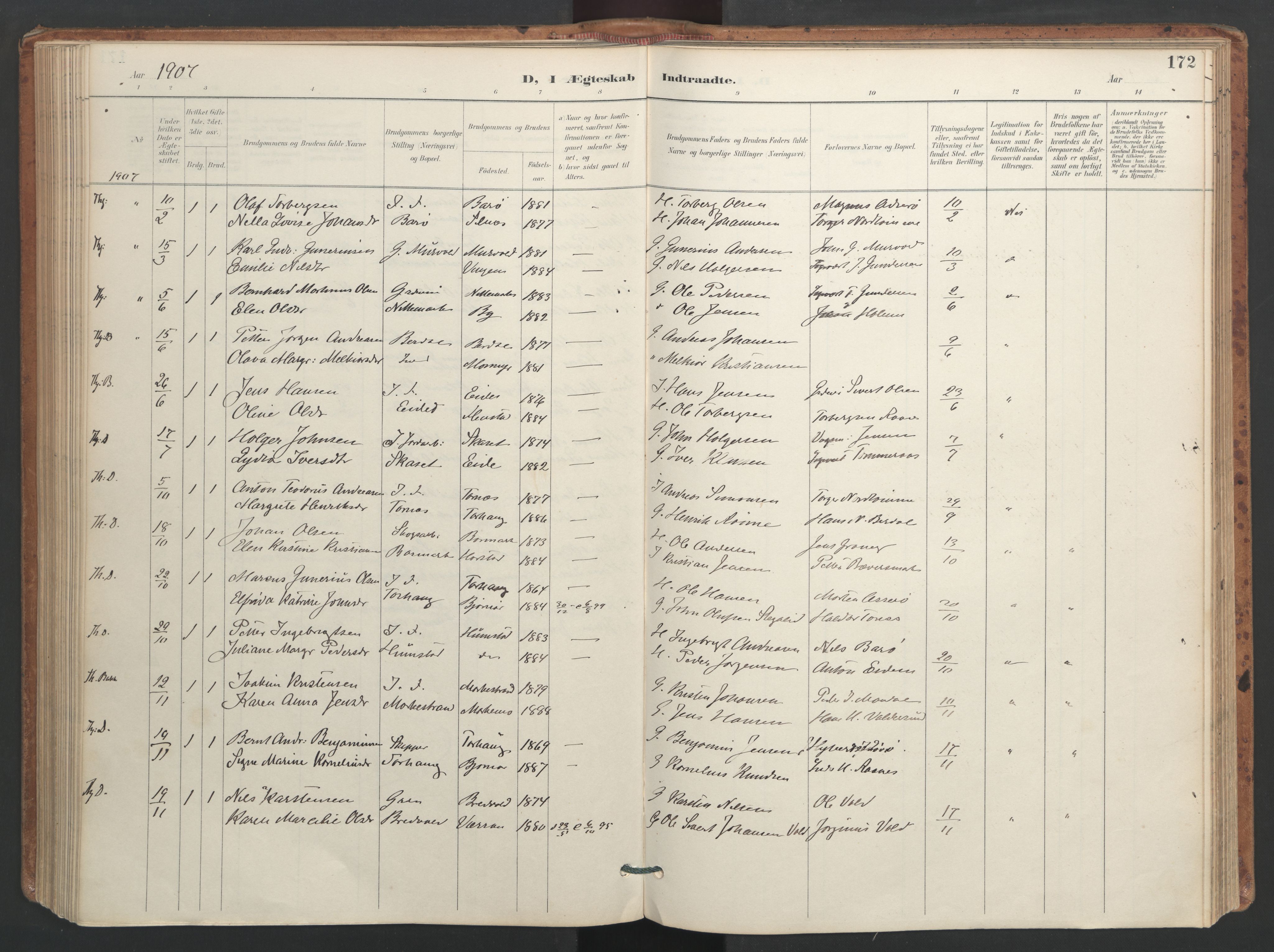 Ministerialprotokoller, klokkerbøker og fødselsregistre - Sør-Trøndelag, SAT/A-1456/655/L0681: Parish register (official) no. 655A10, 1895-1907, p. 172