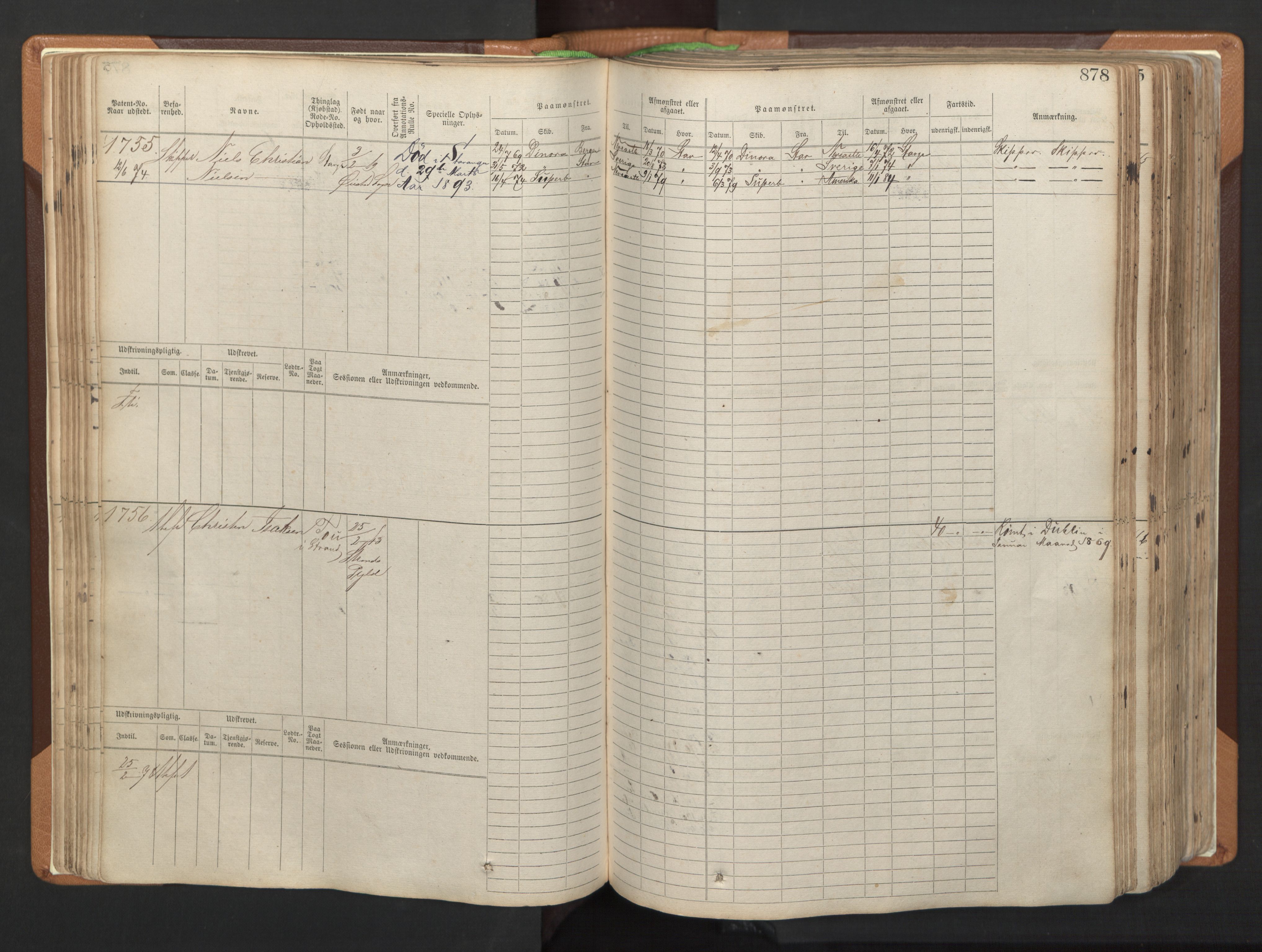 Stavanger sjømannskontor, AV/SAST-A-102006/F/Fb/Fbb/L0006: Sjøfartshovedrulle, patentnr. 1607-2402 (del 3), 1869-1880, p. 77