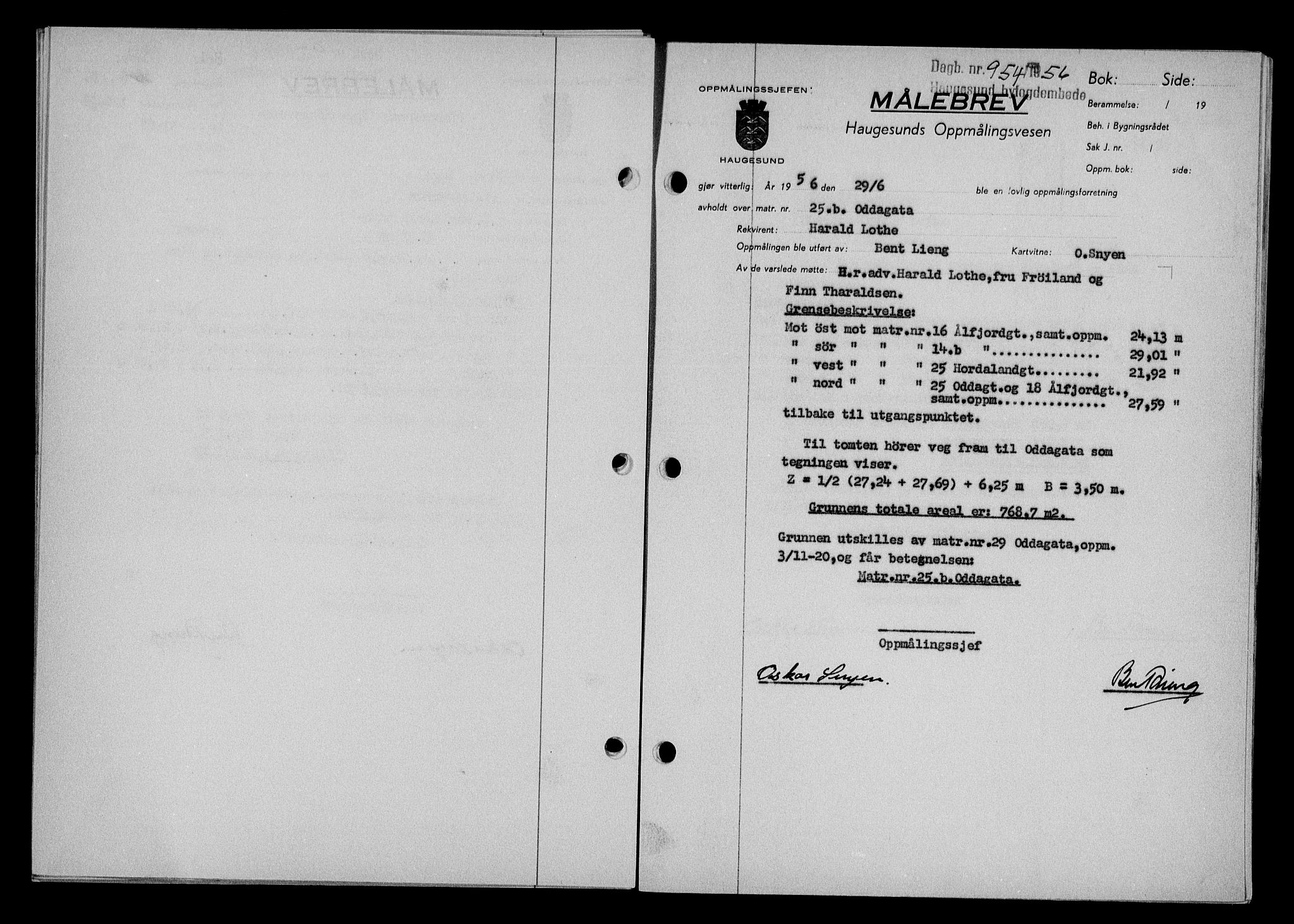 Haugesund tingrett, SAST/A-101415/01/II/IIC/L0067: Mortgage book no. A 8, 1954-1956, Diary no: : 954/1956