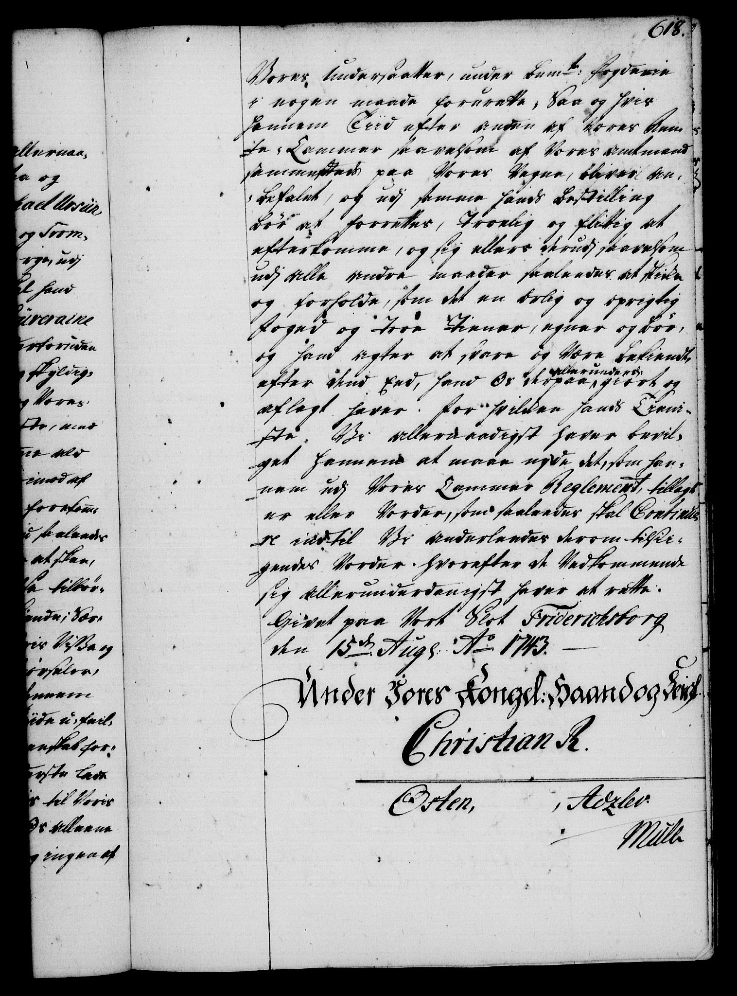 Rentekammeret, Kammerkanselliet, RA/EA-3111/G/Gg/Gge/L0002: Norsk bestallingsprotokoll med register (merket RK 53.26), 1730-1744, p. 618
