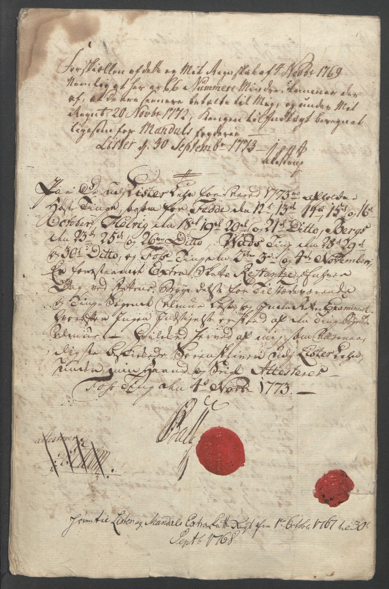 Rentekammeret inntil 1814, Reviderte regnskaper, Fogderegnskap, AV/RA-EA-4092/R45/L2704: Ekstraskatten Lista og Mandal, 1762-1768, p. 318