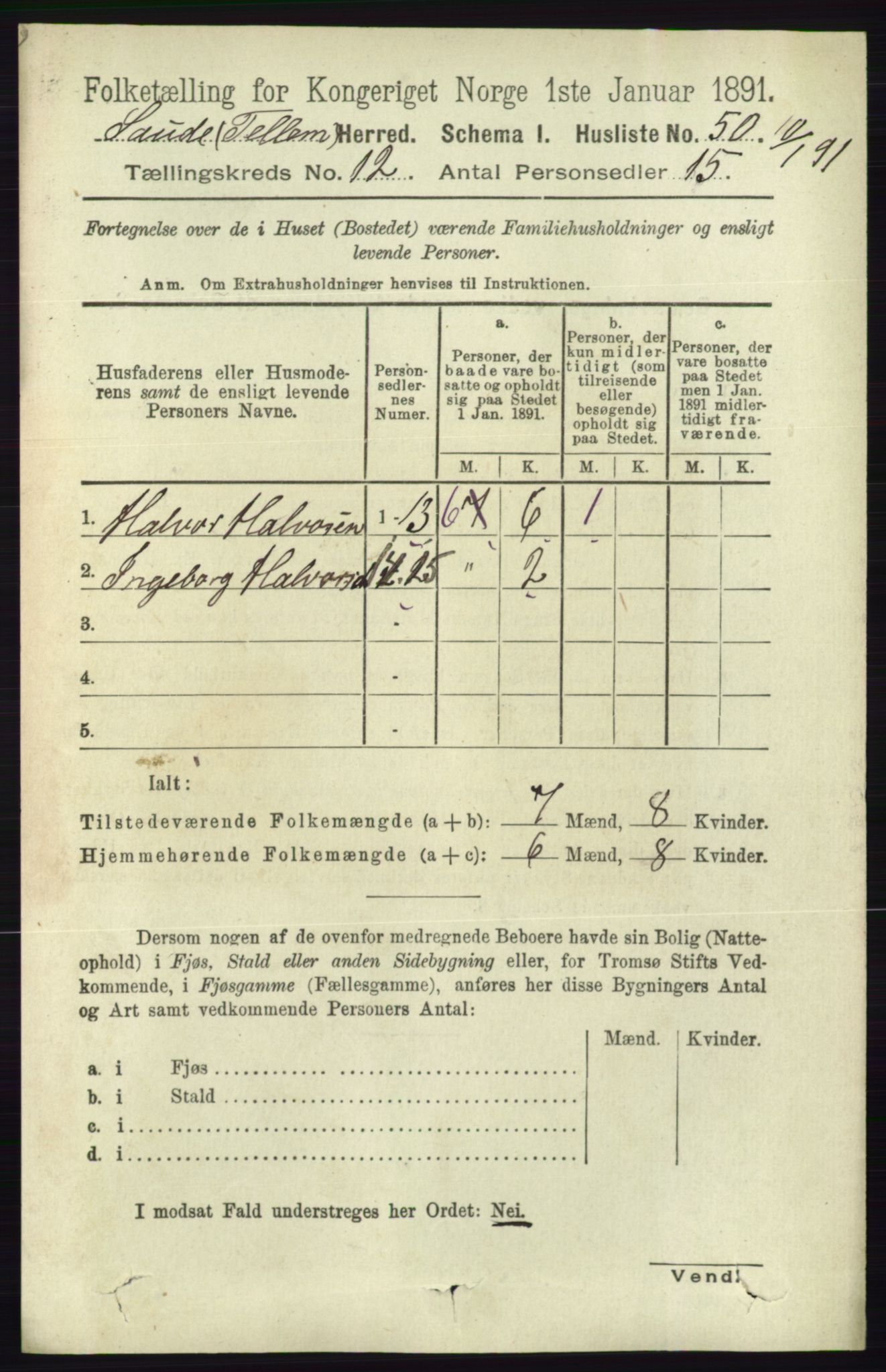 RA, 1891 census for 0822 Sauherad, 1891, p. 3618