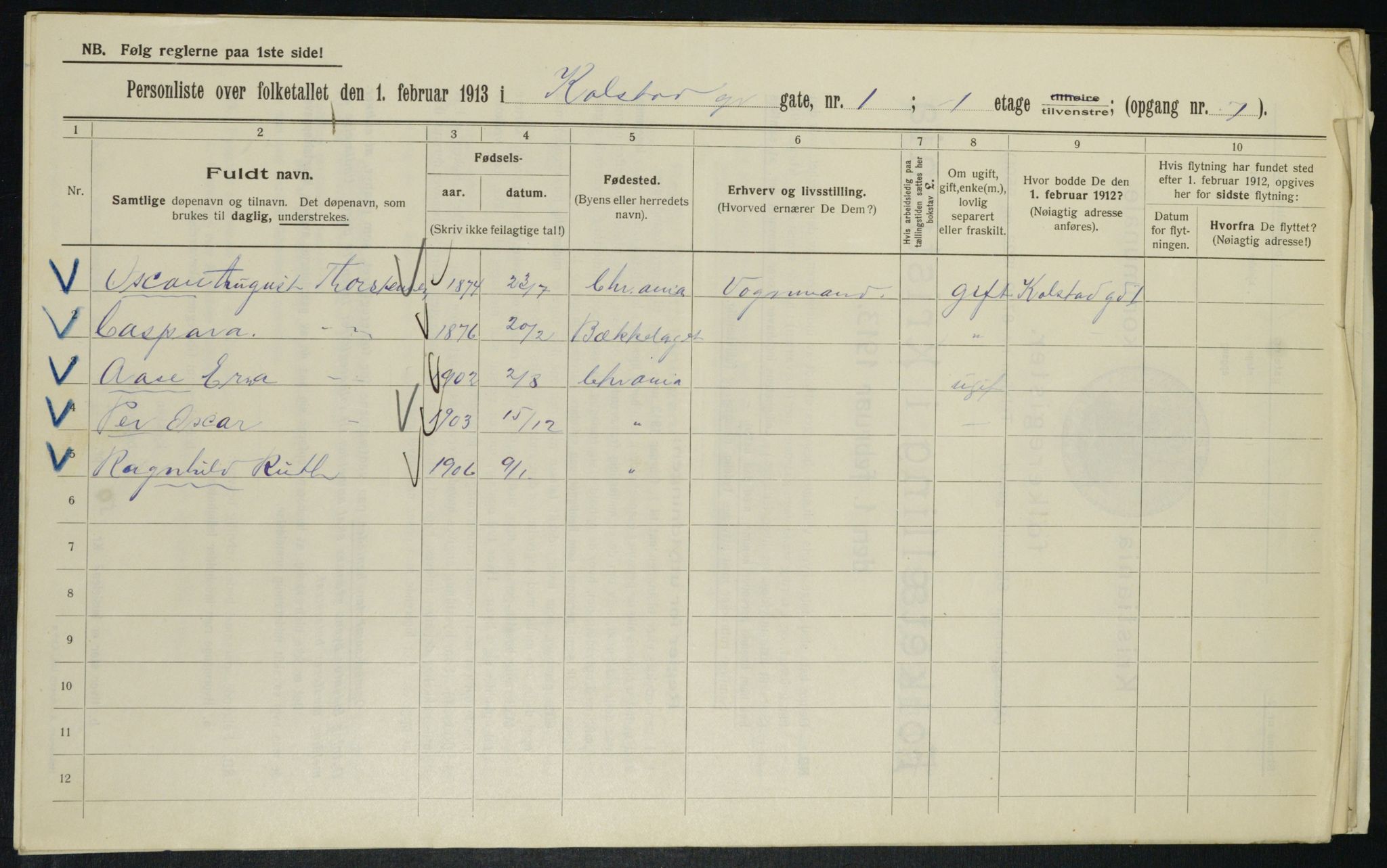 OBA, Municipal Census 1913 for Kristiania, 1913, p. 51882