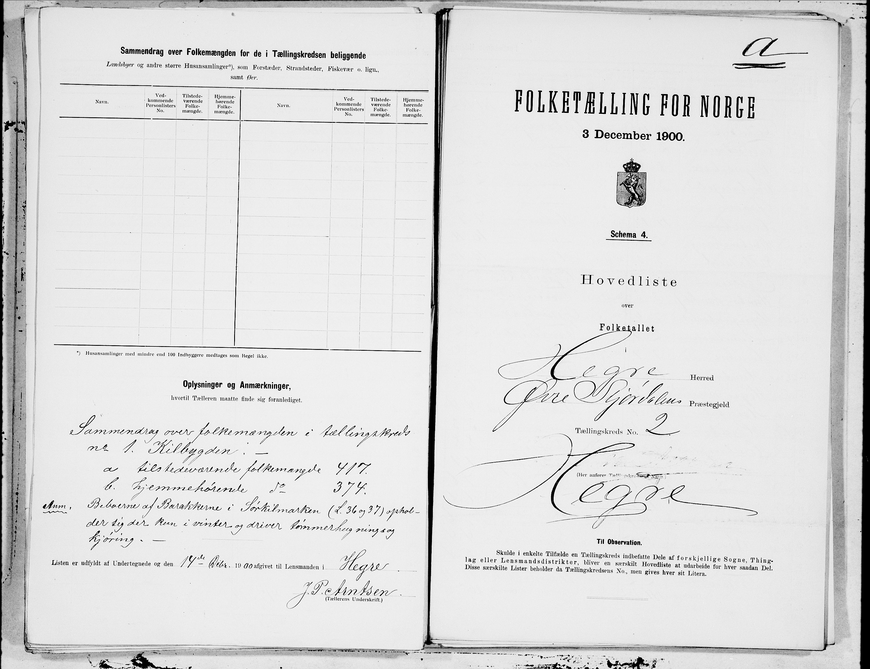 SAT, 1900 census for Hegra, 1900, p. 4