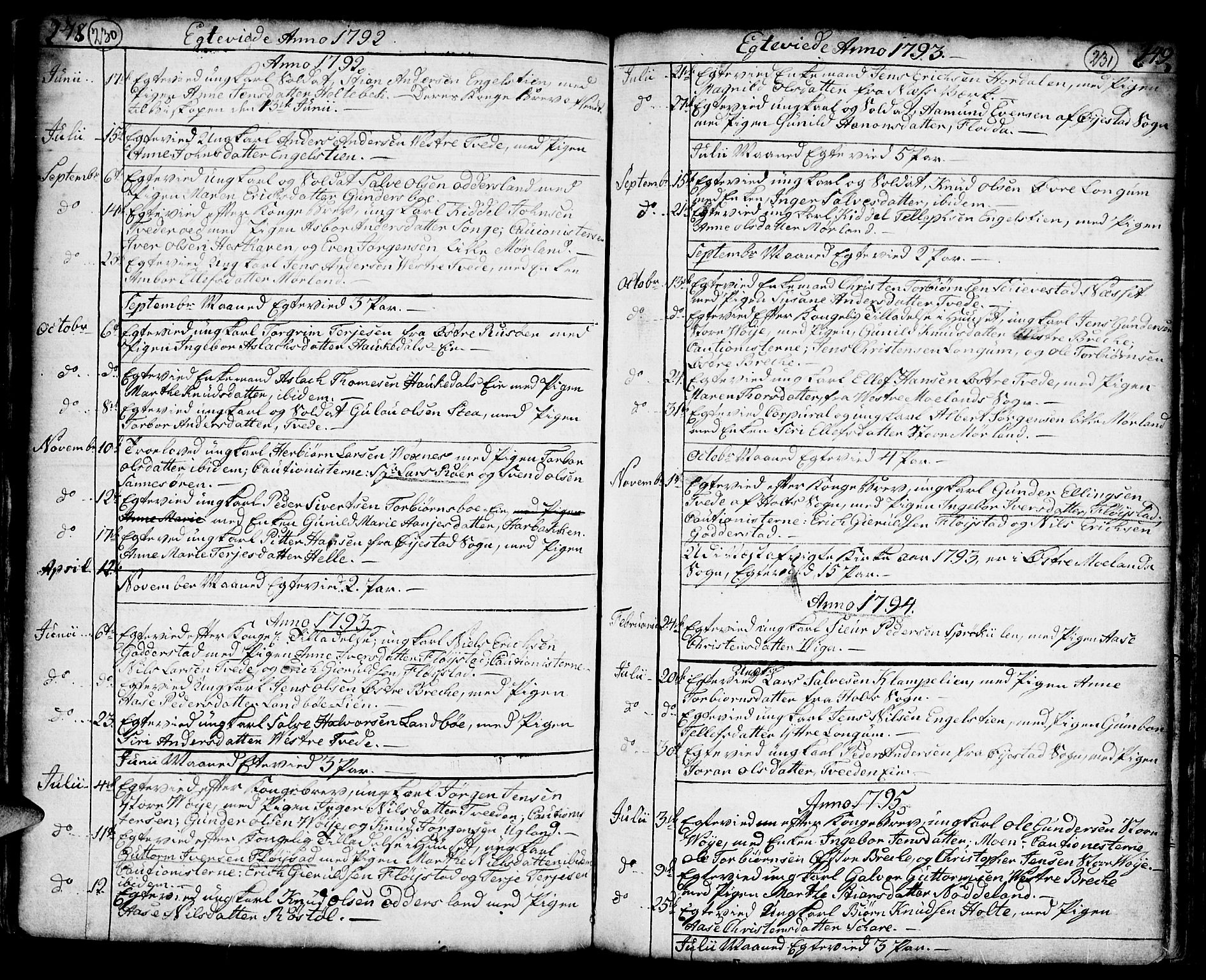 Austre Moland sokneprestkontor, AV/SAK-1111-0001/F/Fa/Faa/L0002: Parish register (official) no. A 2, 1747-1808, p. 230-231