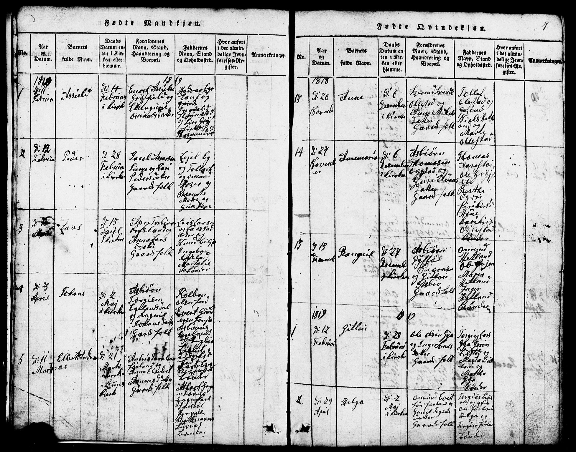 Lund sokneprestkontor, SAST/A-101809/S07/L0001: Parish register (copy) no. B 1, 1815-1853, p. 7