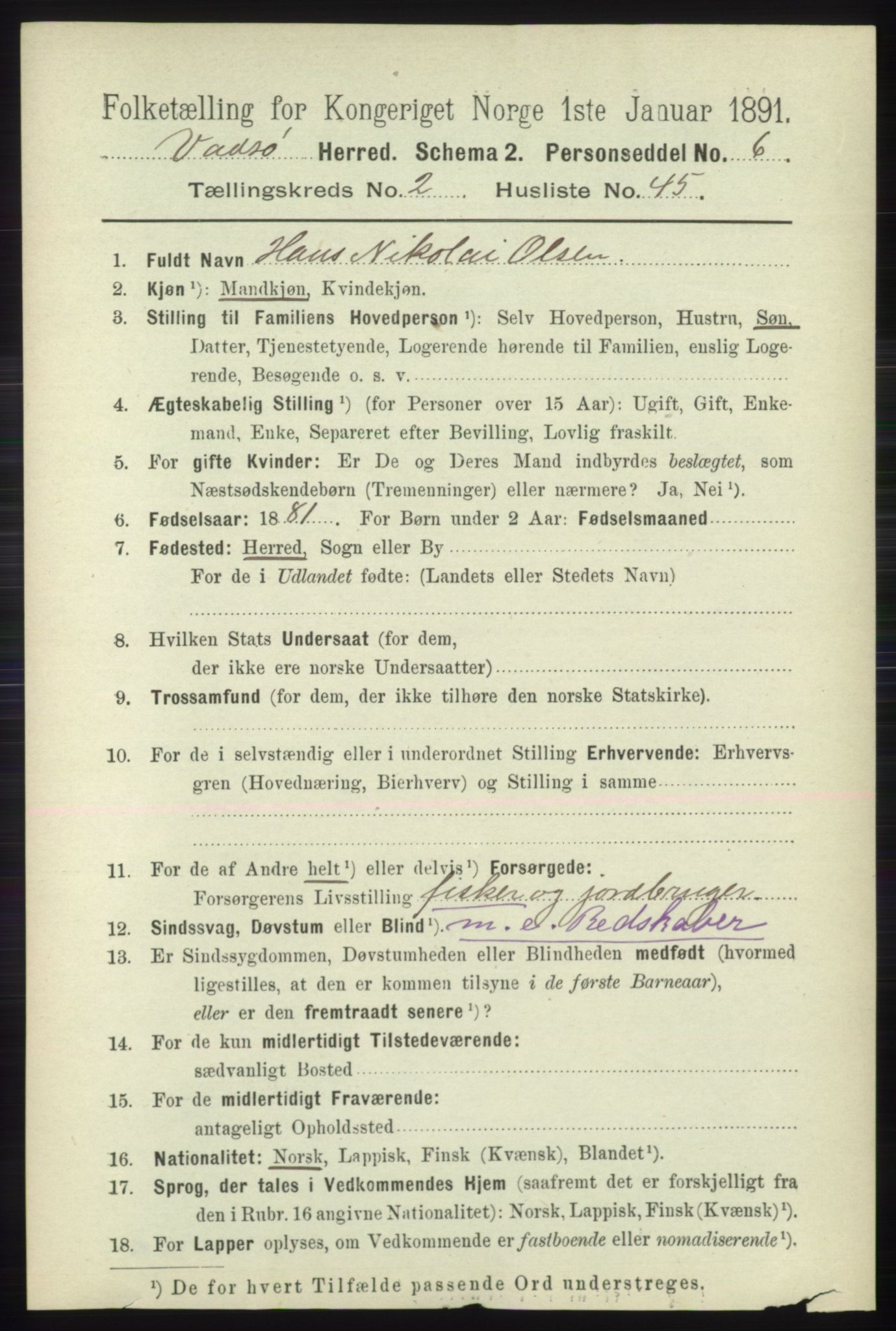 RA, 1891 census for 2029 Vadsø, 1891, p. 747