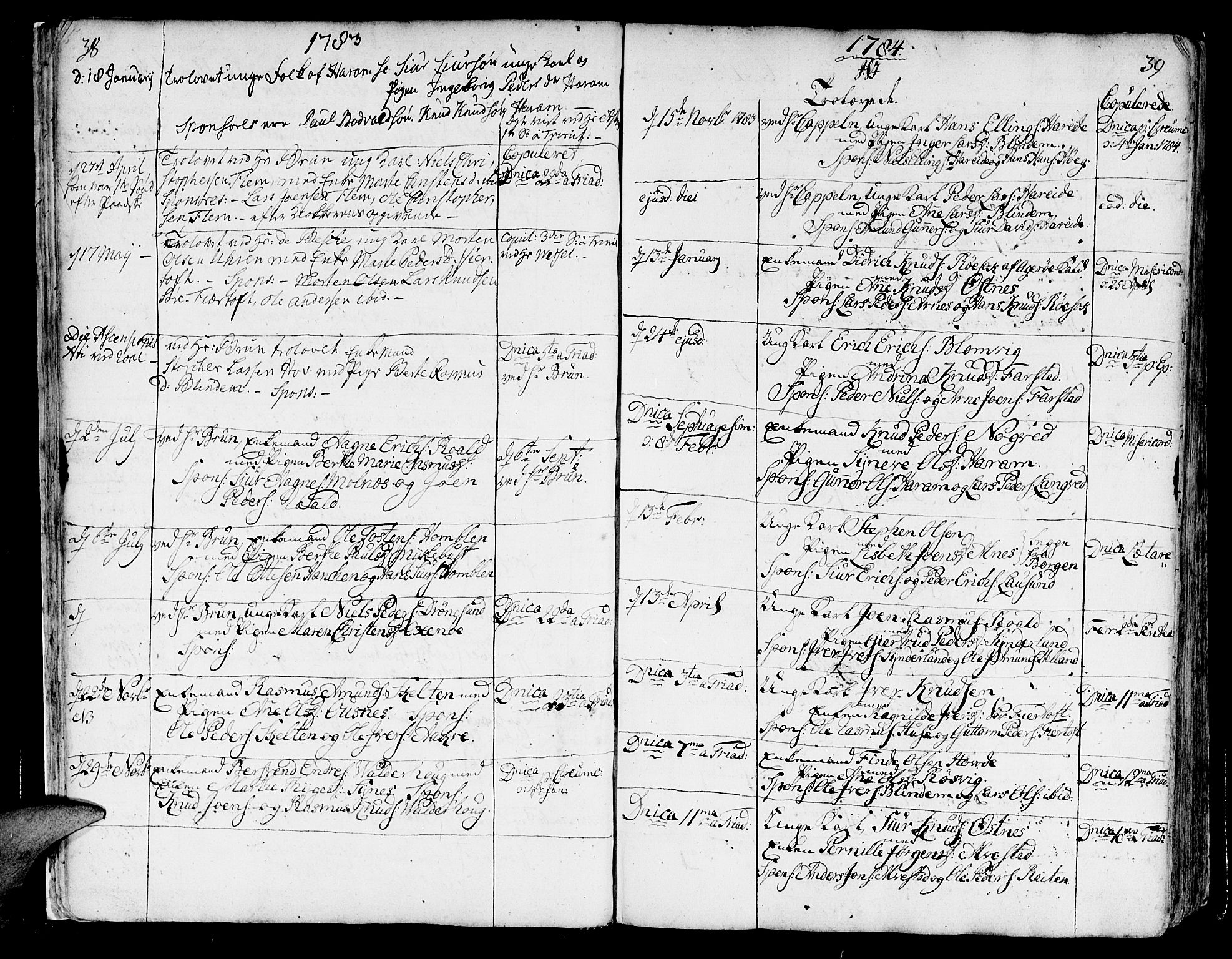 Ministerialprotokoller, klokkerbøker og fødselsregistre - Møre og Romsdal, SAT/A-1454/536/L0493: Parish register (official) no. 536A02, 1739-1802, p. 38-39