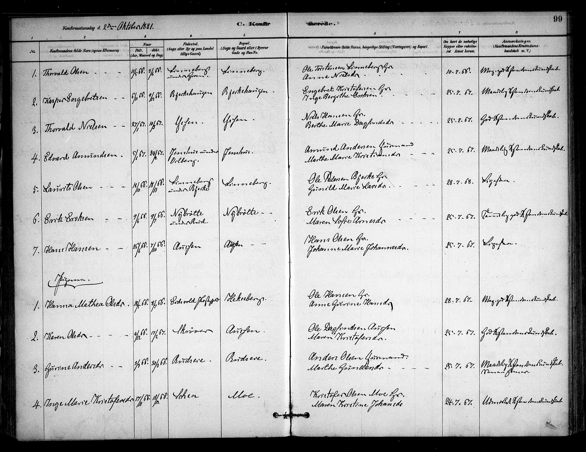Sørum prestekontor Kirkebøker, SAO/A-10303/F/Fb/L0001: Parish register (official) no. II 1, 1878-1915, p. 99
