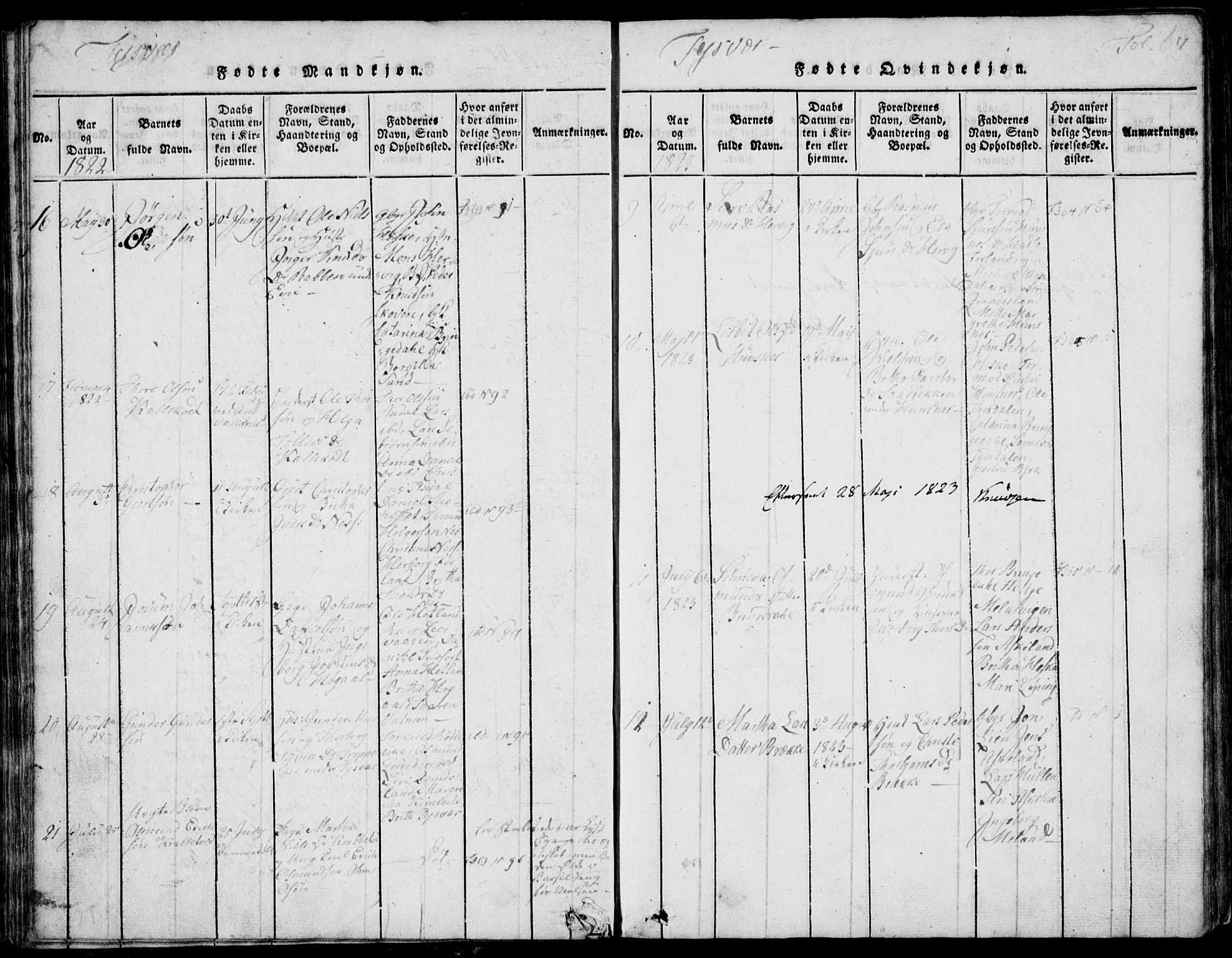 Skjold sokneprestkontor, AV/SAST-A-101847/H/Ha/Hab/L0002: Parish register (copy) no. B 2 /1, 1815-1830, p. 67