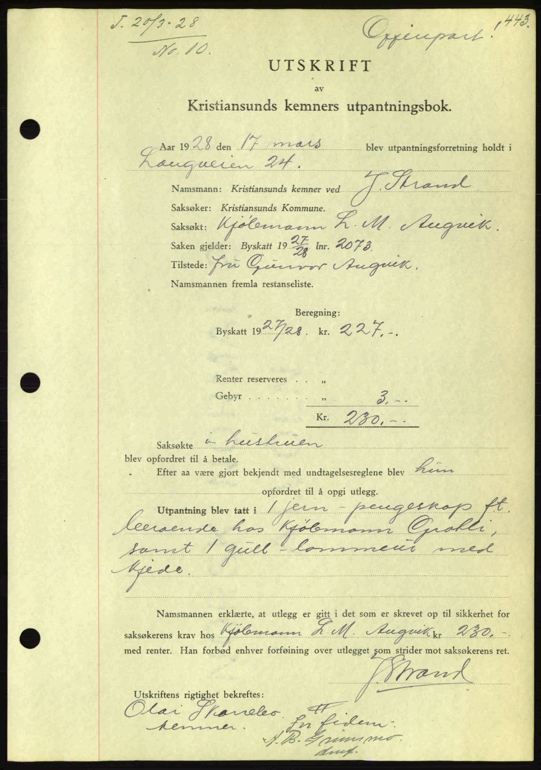 Kristiansund byfogd, AV/SAT-A-4587/A/27: Mortgage book no. 21, 1926-1928, Deed date: 20.03.1928