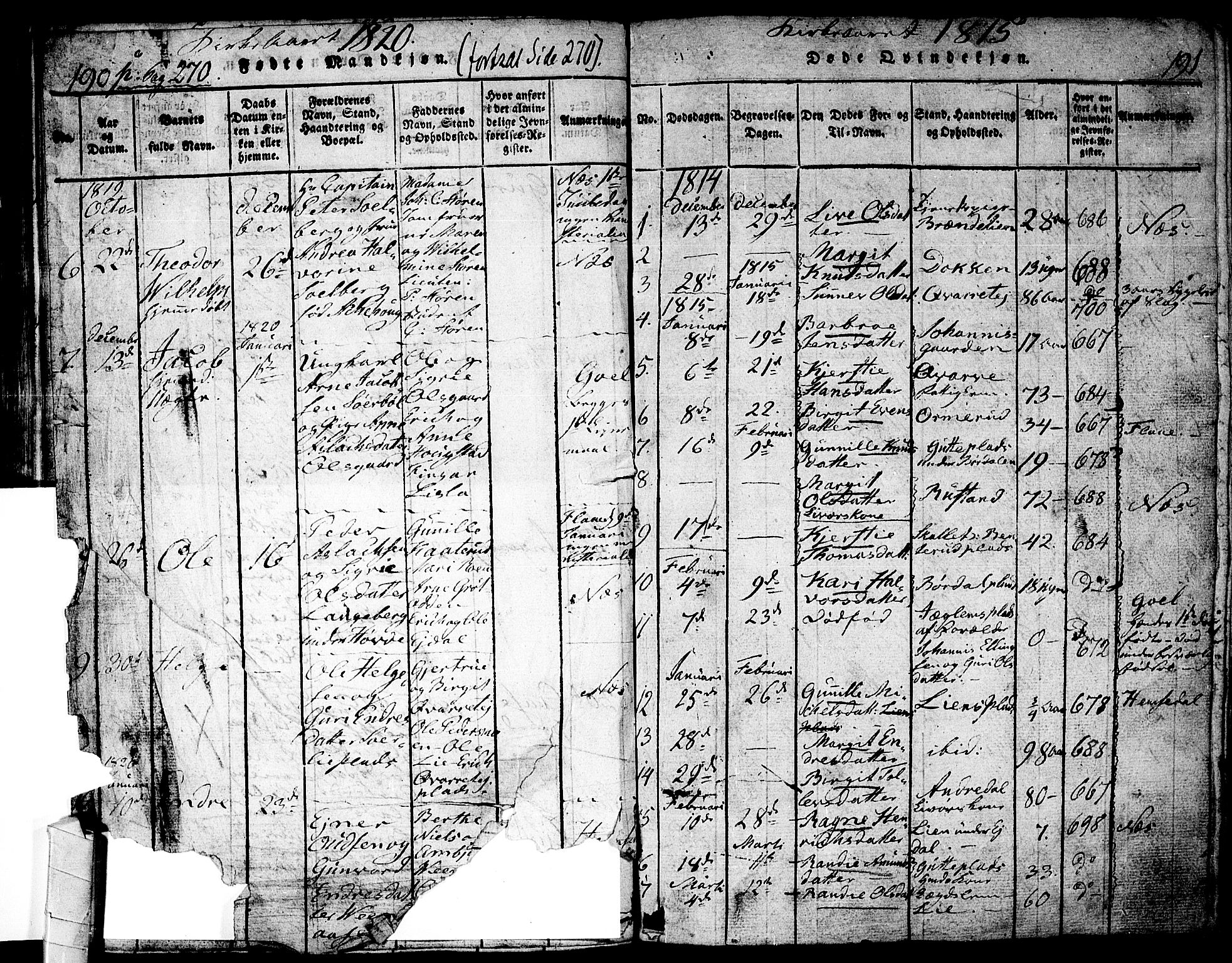 Nes kirkebøker, SAKO/A-236/F/Fa/L0007: Parish register (official) no. 7, 1815-1823, p. 190-191