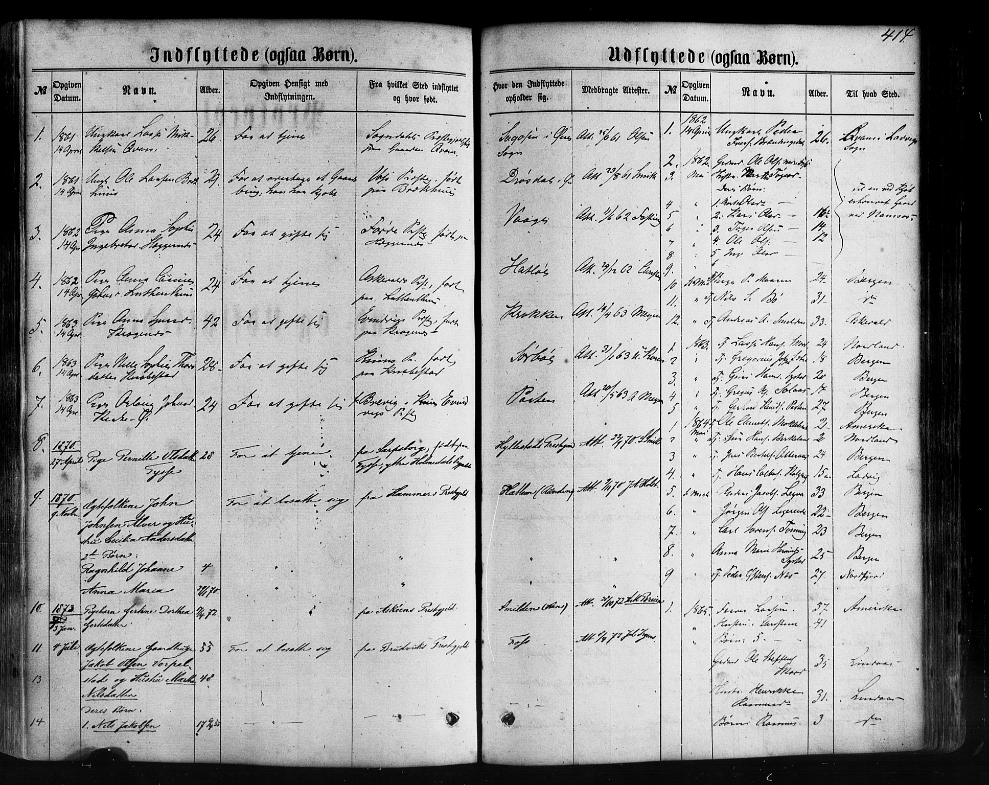 Hyllestad sokneprestembete, SAB/A-80401: Parish register (official) no. A 1, 1861-1886, p. 414