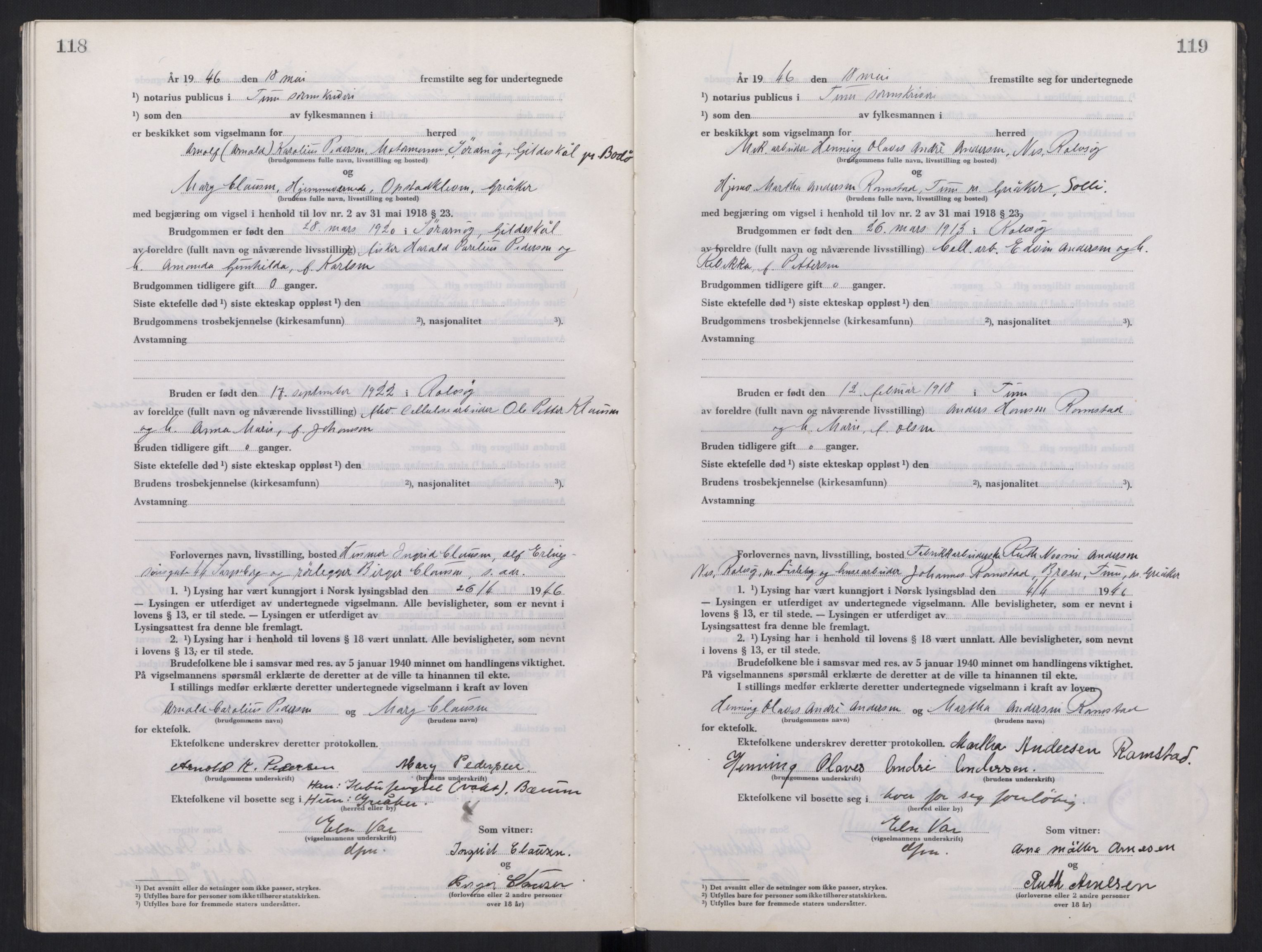 Tune sorenskriveri, AV/SAO-A-10470/L/Lb/L0003: Vigselprotokoll, 1944-1951, p. 118-119
