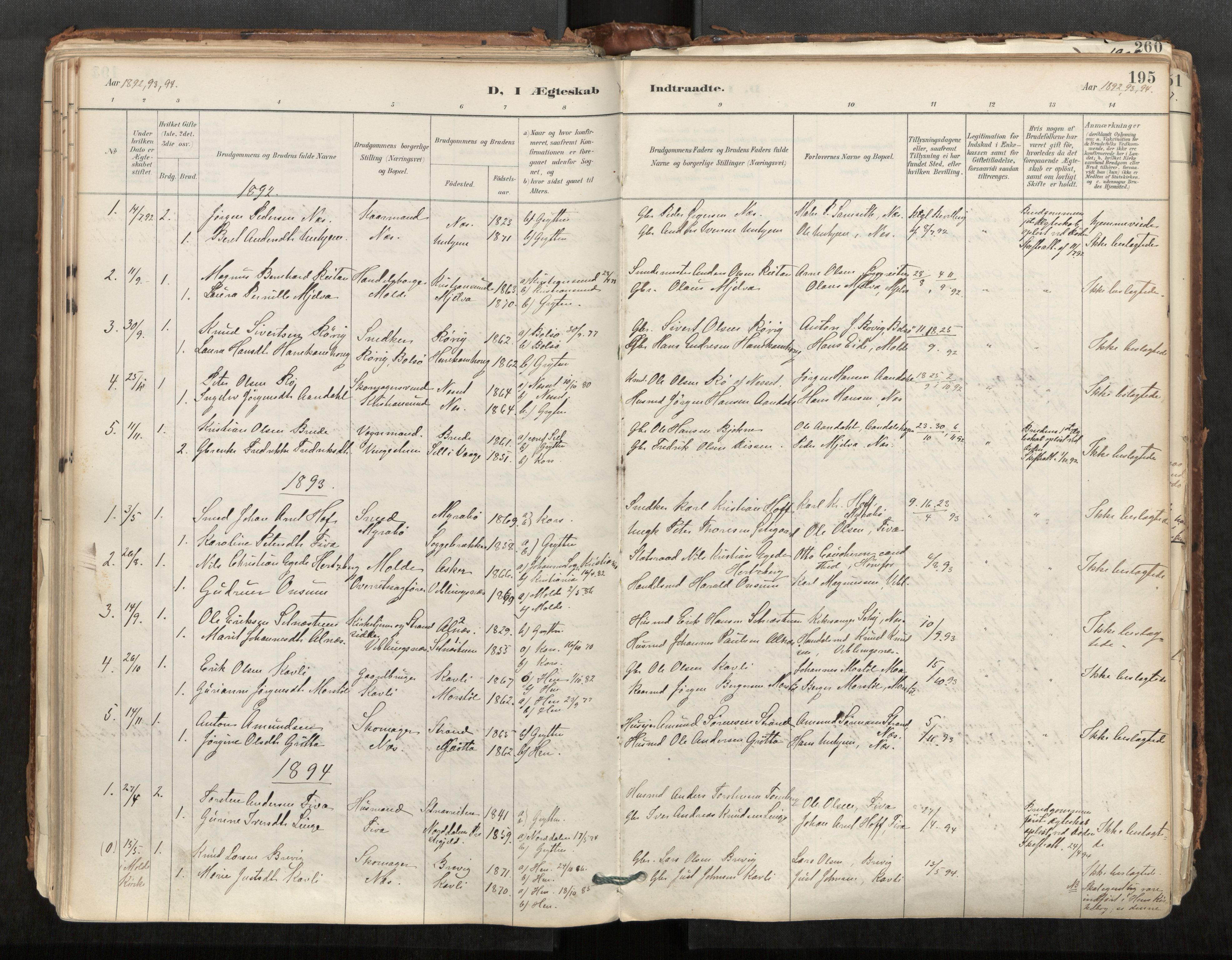 Ministerialprotokoller, klokkerbøker og fødselsregistre - Møre og Romsdal, SAT/A-1454/544/L0585: Parish register (official) no. 544A06, 1887-1924, p. 195