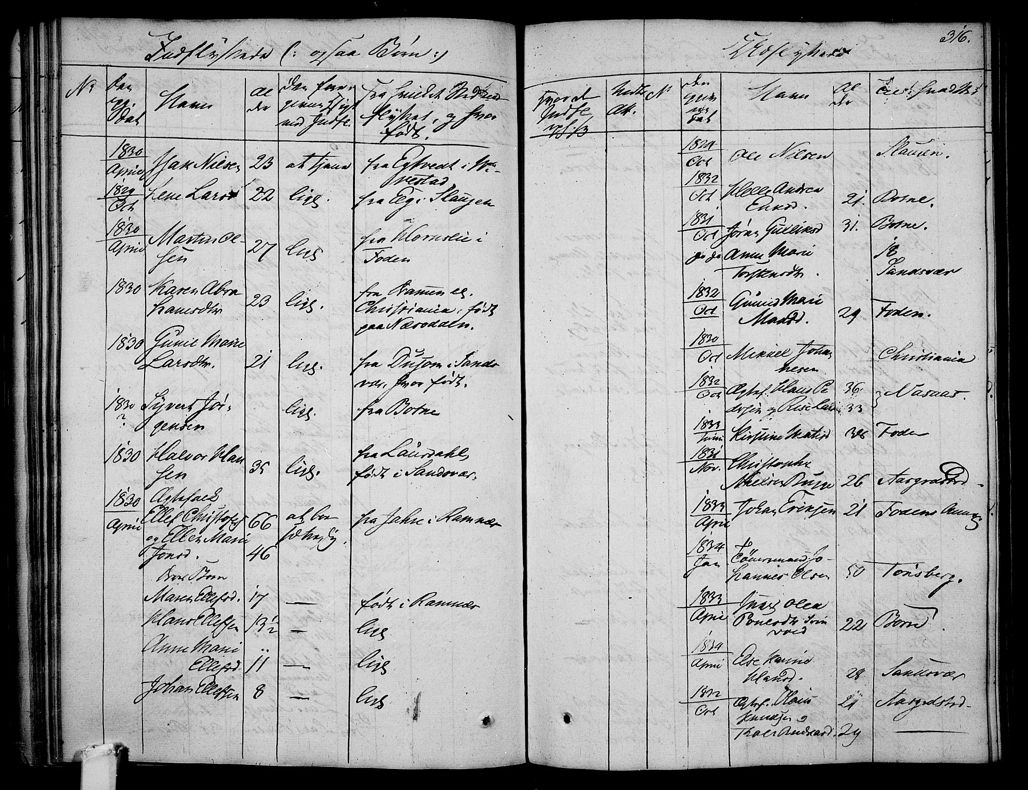 Våle kirkebøker, AV/SAKO-A-334/F/Fa/L0008: Parish register (official) no. I 8, 1824-1844, p. 316