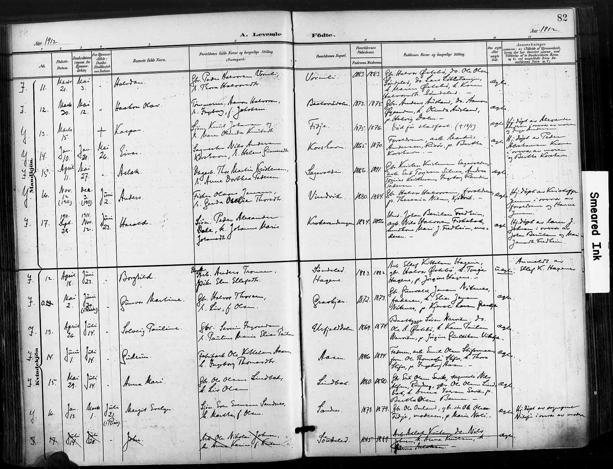 Søndeled sokneprestkontor, AV/SAK-1111-0038/F/Fa/L0006: Parish register (official) no. A 6, 1900-1922, p. 82