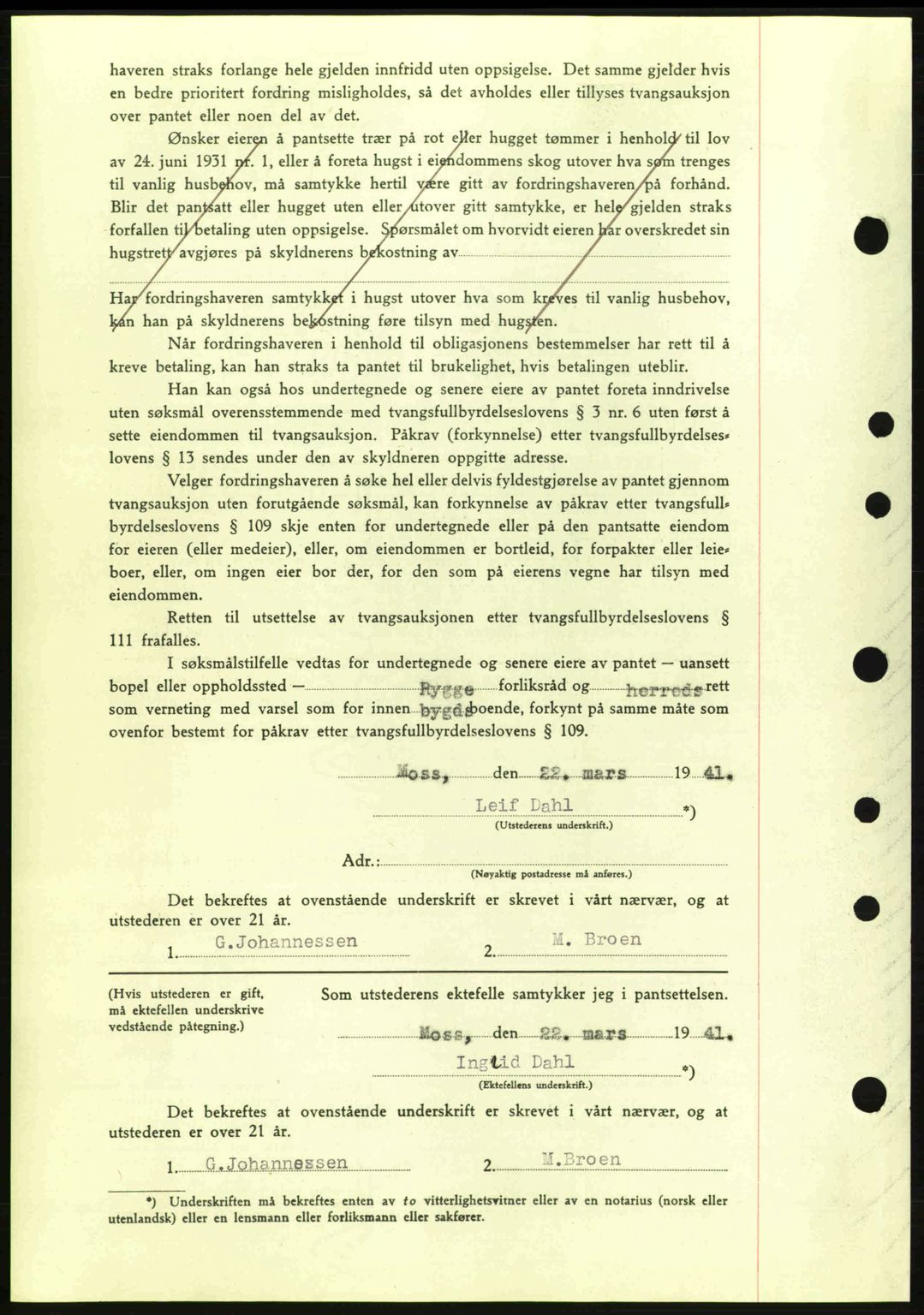 Moss sorenskriveri, SAO/A-10168: Mortgage book no. B10, 1940-1941, Diary no: : 537/1941