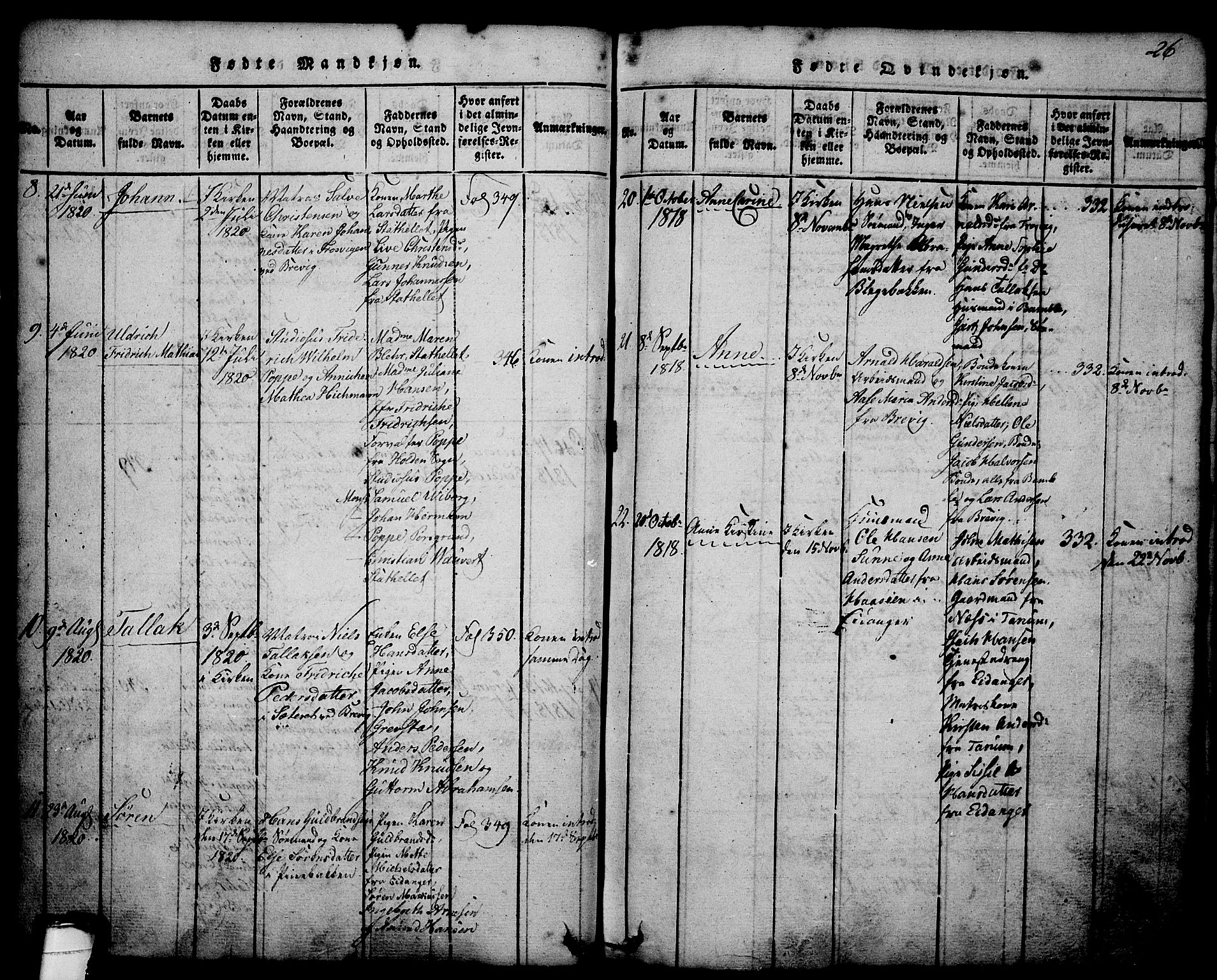 Brevik kirkebøker, SAKO/A-255/G/Ga/L0001: Parish register (copy) no. 1, 1814-1845, p. 26