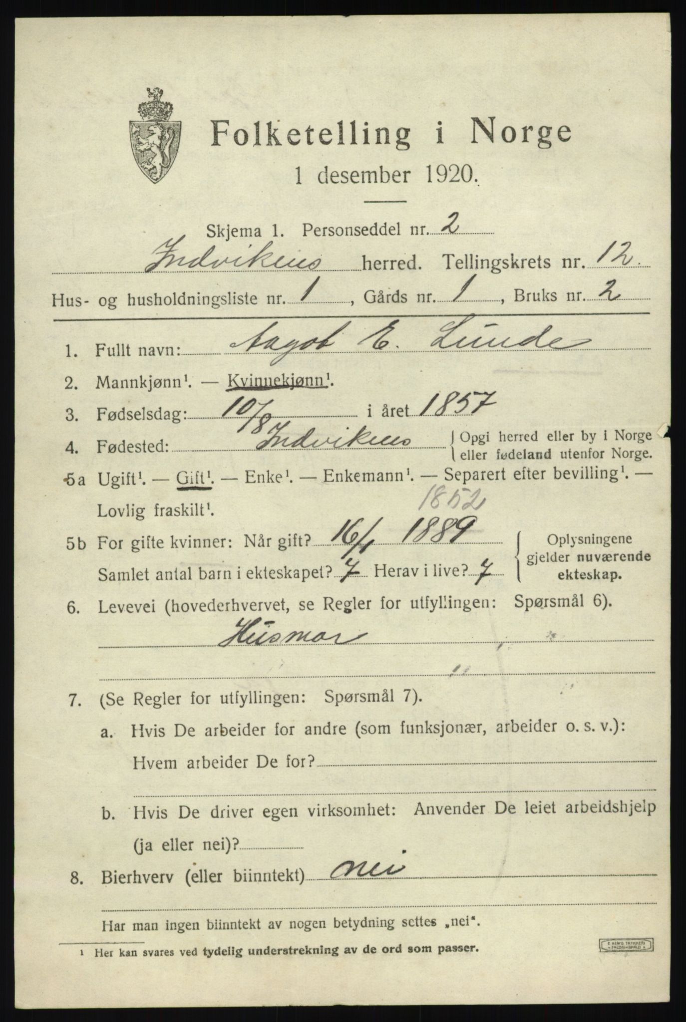 SAB, 1920 census for Innvik, 1920, p. 4881