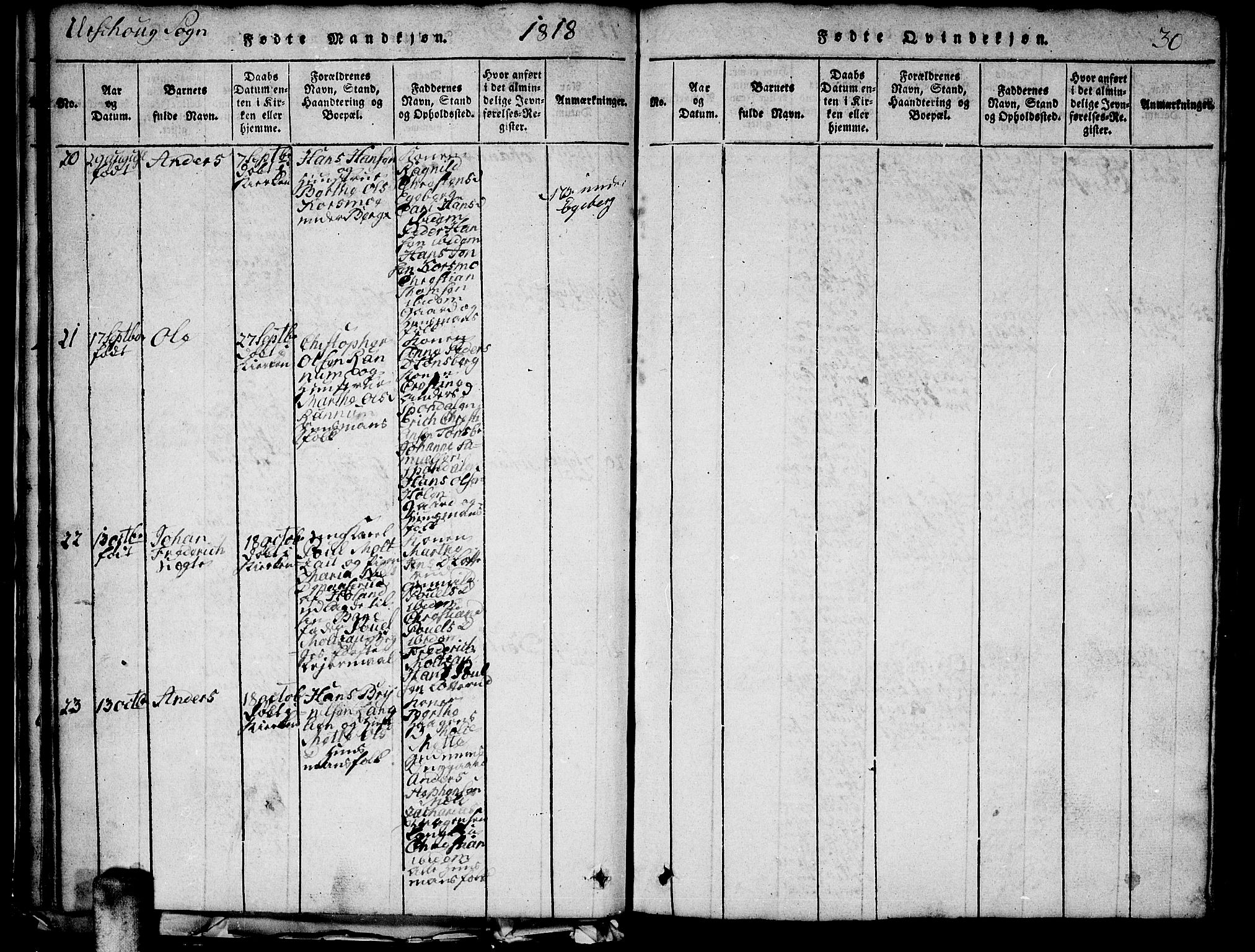 Aurskog prestekontor Kirkebøker, AV/SAO-A-10304a/G/Ga/L0001: Parish register (copy) no. I 1, 1814-1829, p. 30