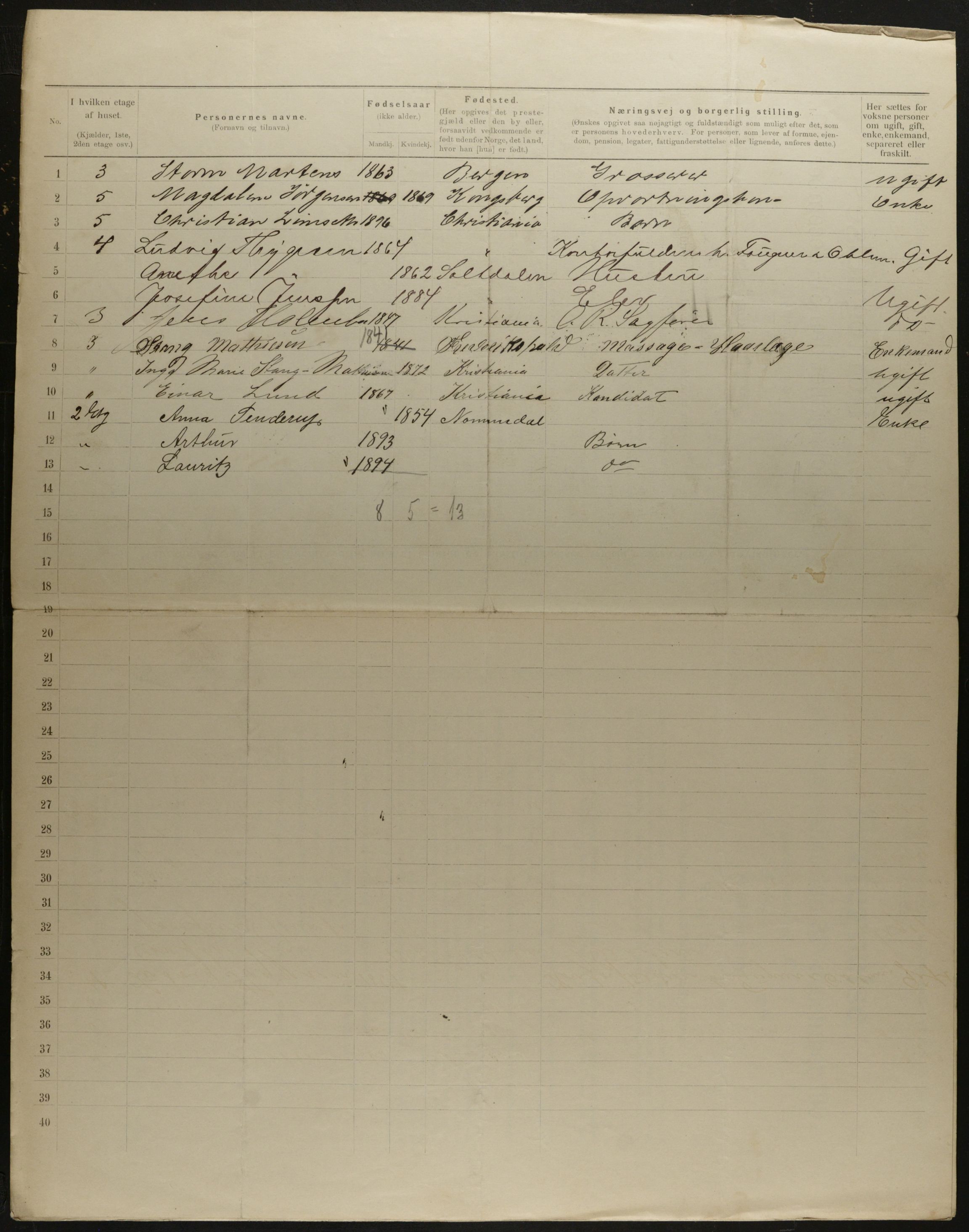 OBA, Municipal Census 1901 for Kristiania, 1901, p. 10664