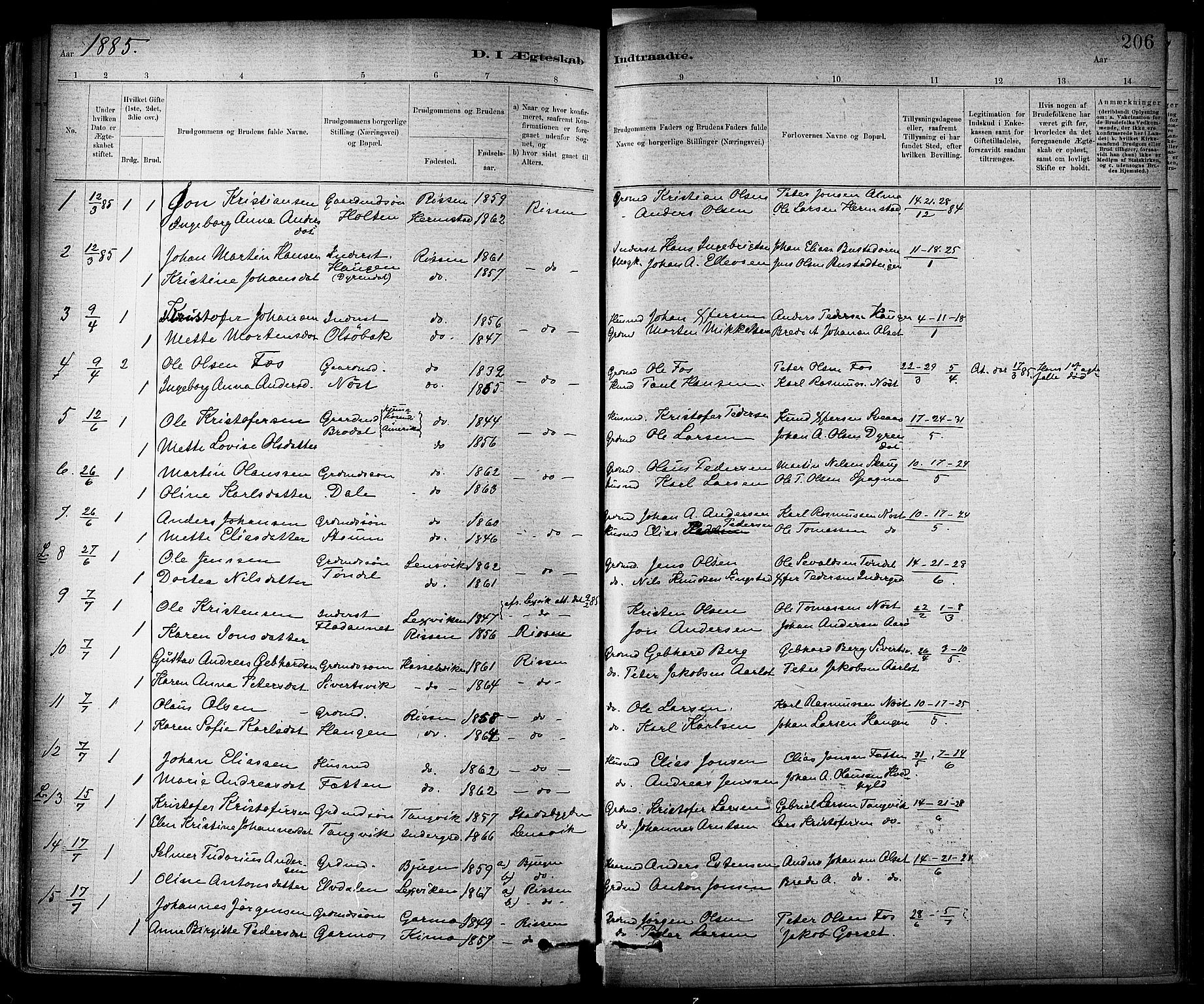 Ministerialprotokoller, klokkerbøker og fødselsregistre - Sør-Trøndelag, SAT/A-1456/647/L0634: Parish register (official) no. 647A01, 1885-1896, p. 206