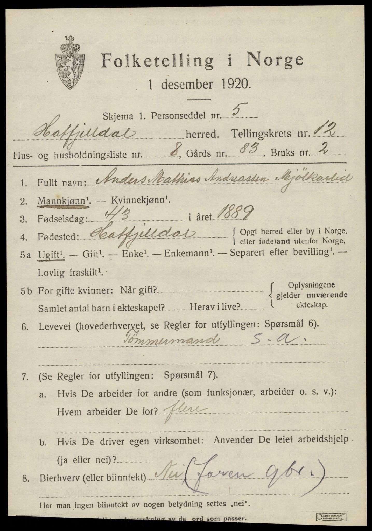 SAT, 1920 census for Hattfjelldal, 1920, p. 2846