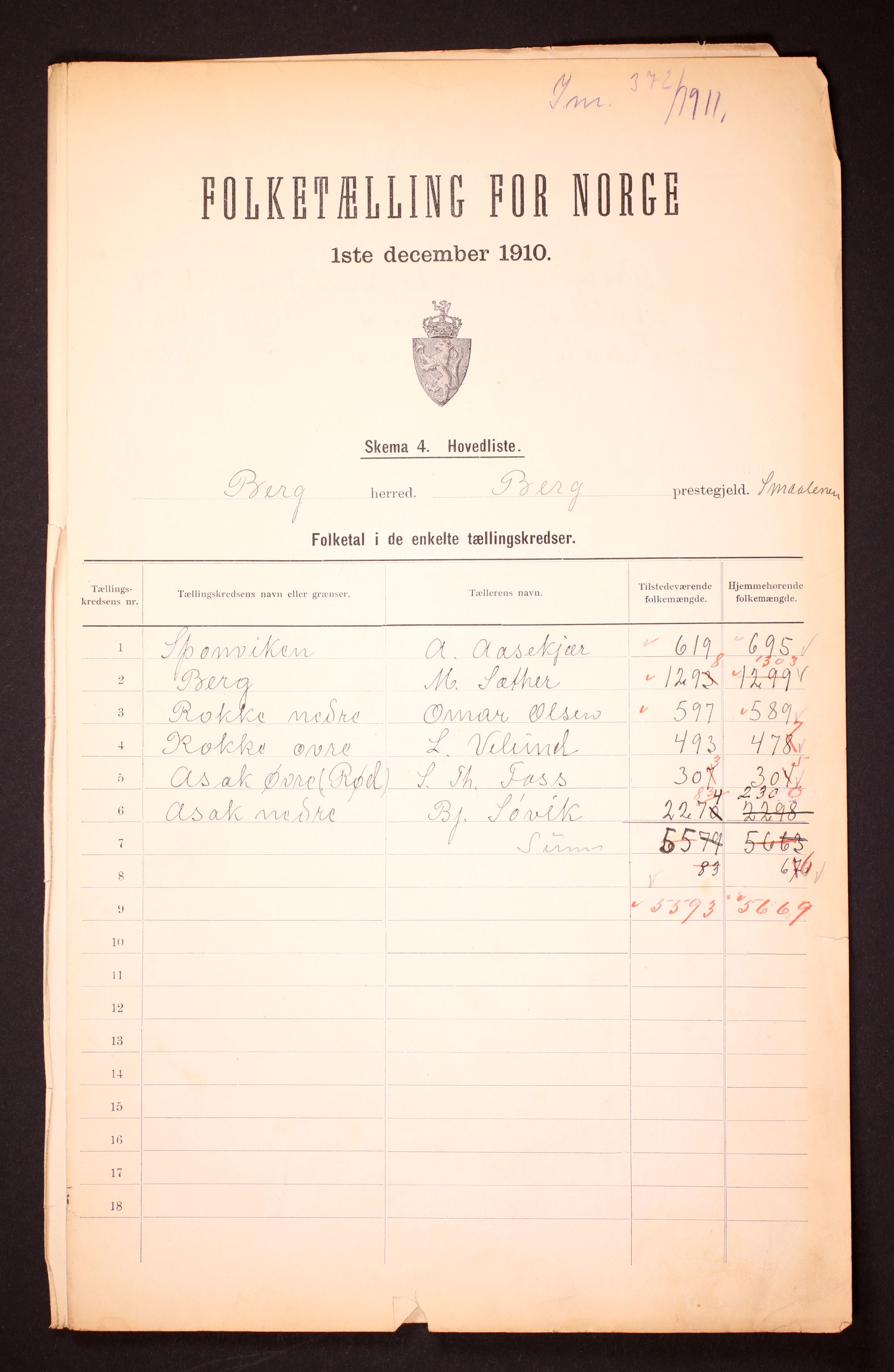 RA, 1910 census for Berg, 1910, p. 2