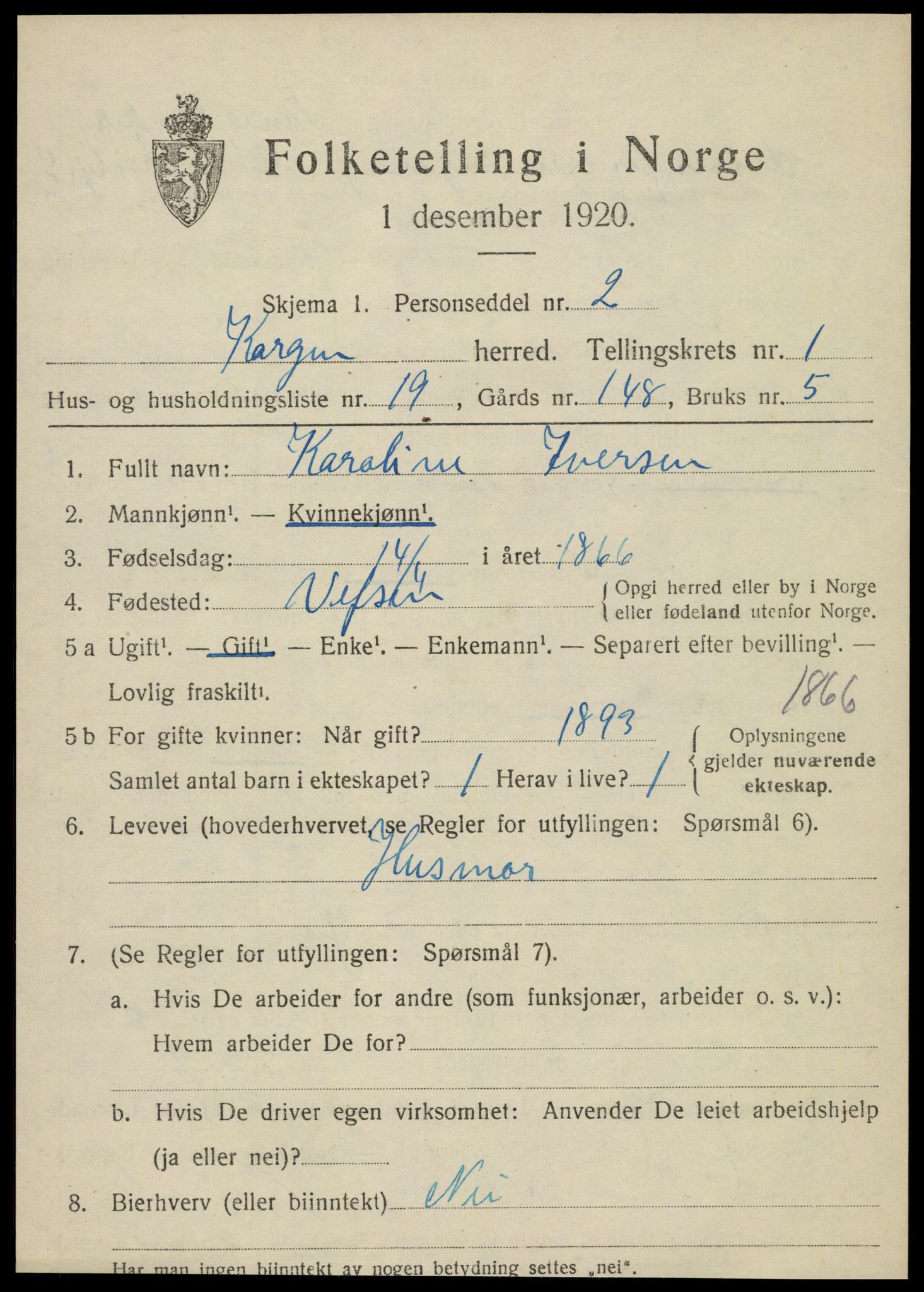 SAT, 1920 census for Korgen, 1920, p. 912