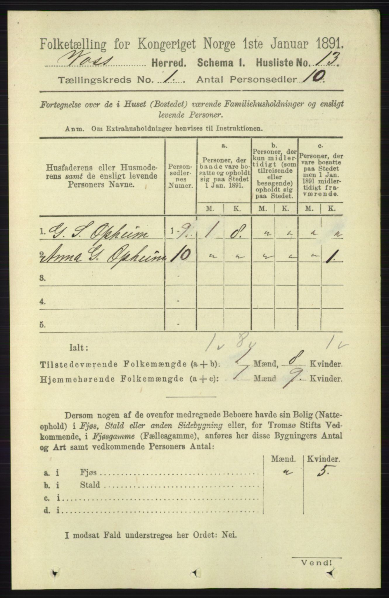 RA, 1891 census for 1235 Voss, 1891, p. 52