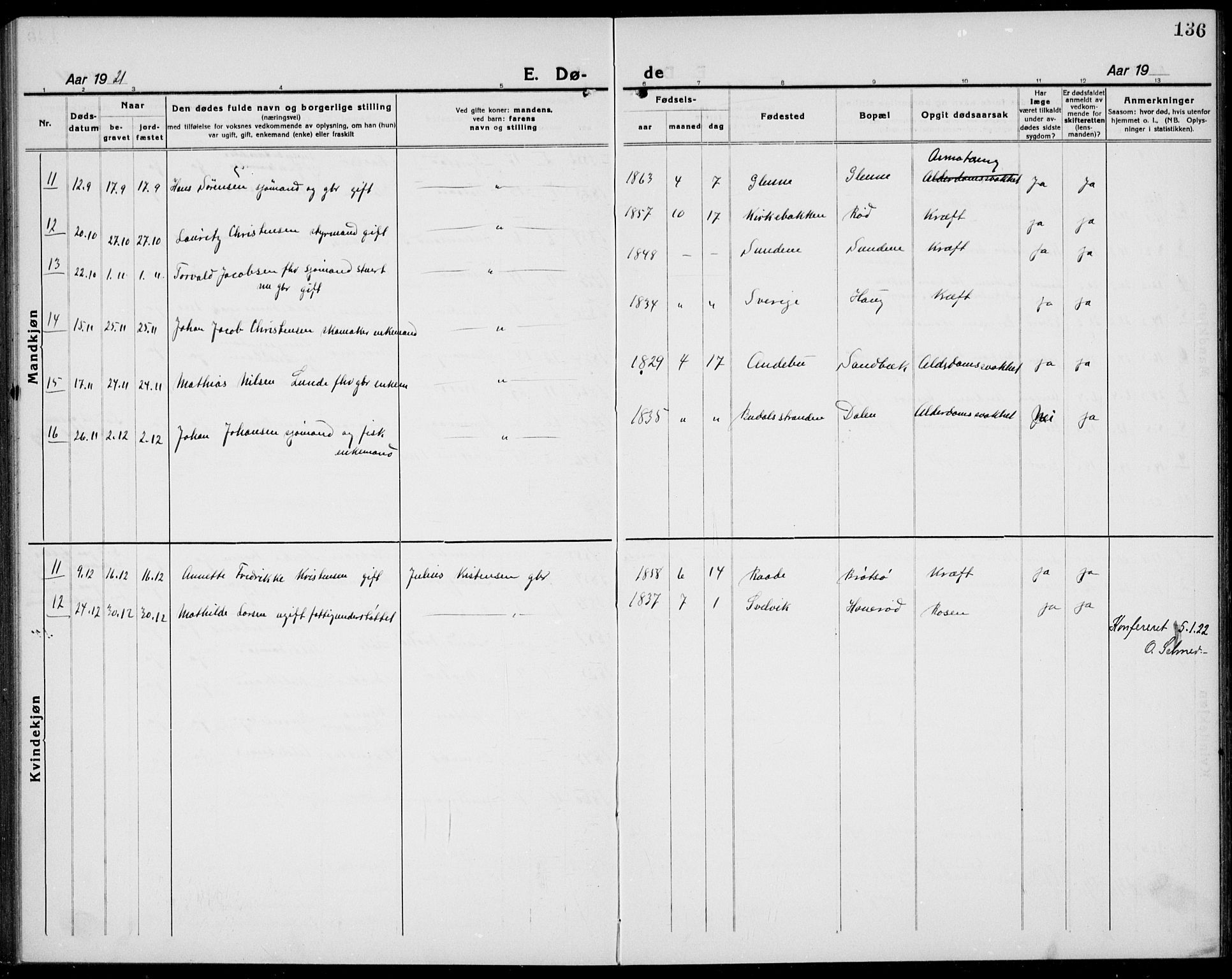 Tjøme kirkebøker, SAKO/A-328/G/Ga/L0003: Parish register (copy) no. 3, 1921-1935, p. 136