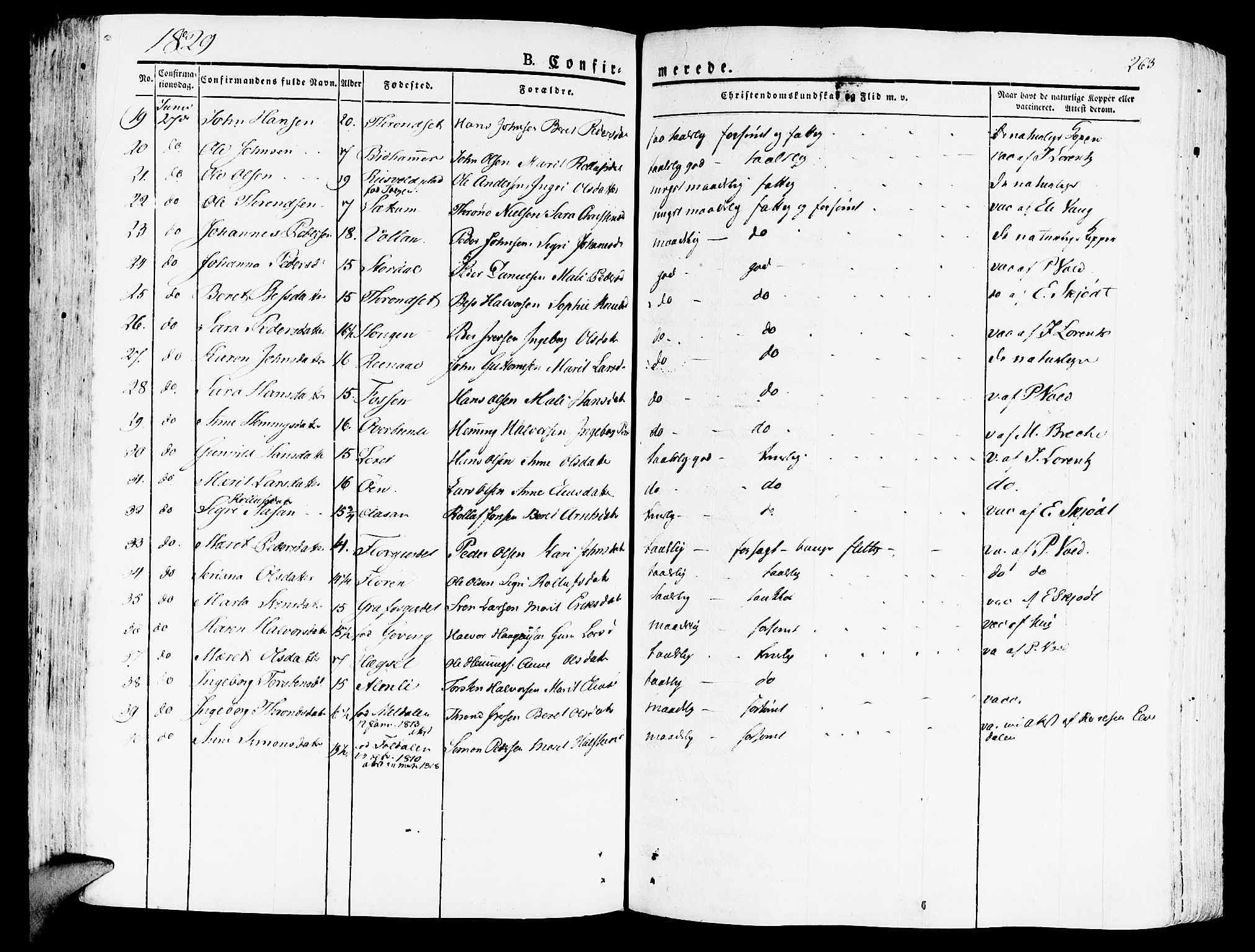 Ministerialprotokoller, klokkerbøker og fødselsregistre - Nord-Trøndelag, SAT/A-1458/709/L0070: Parish register (official) no. 709A10, 1820-1832, p. 263
