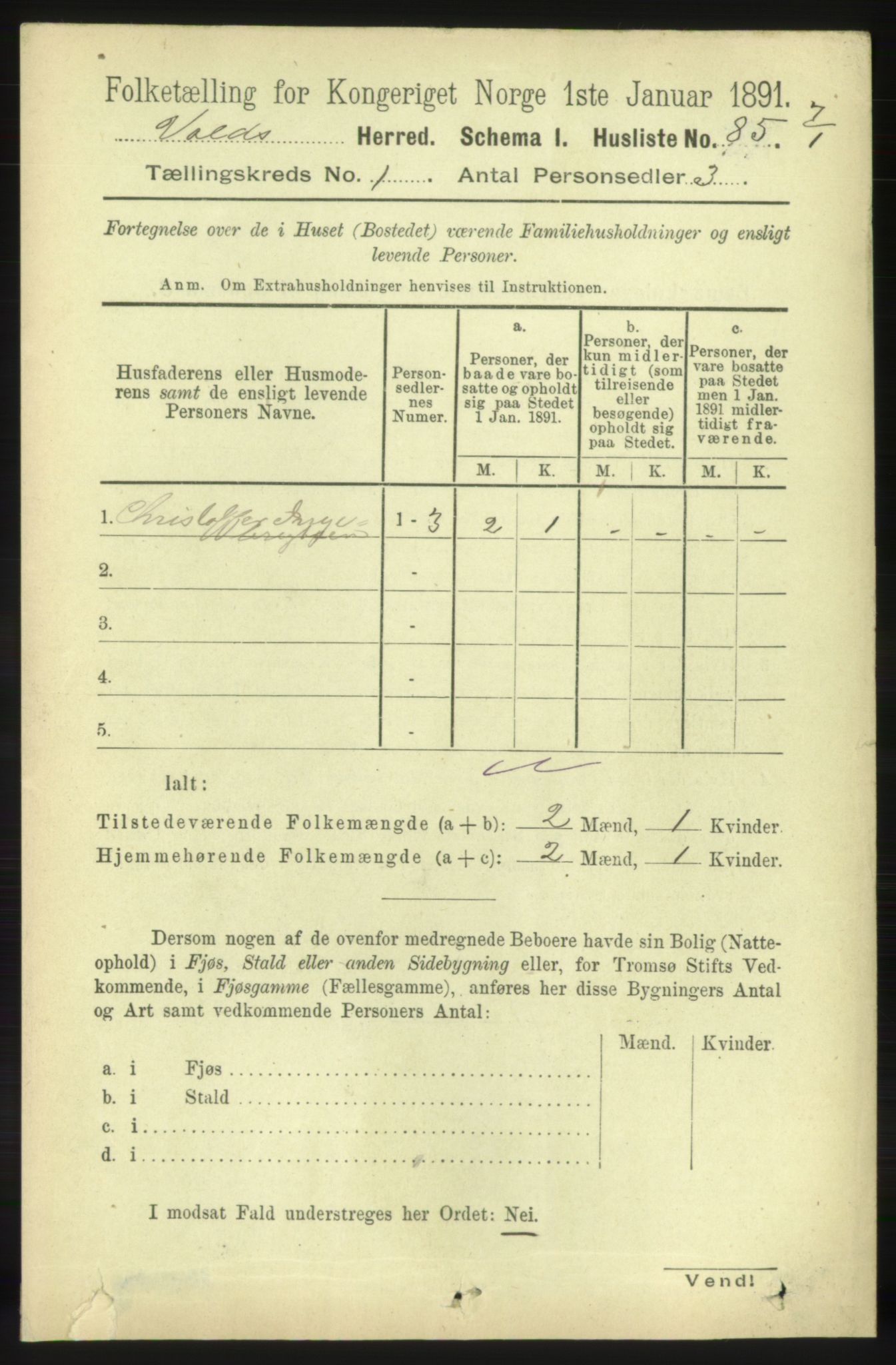 RA, 1891 census for 1537 Voll, 1891, p. 99