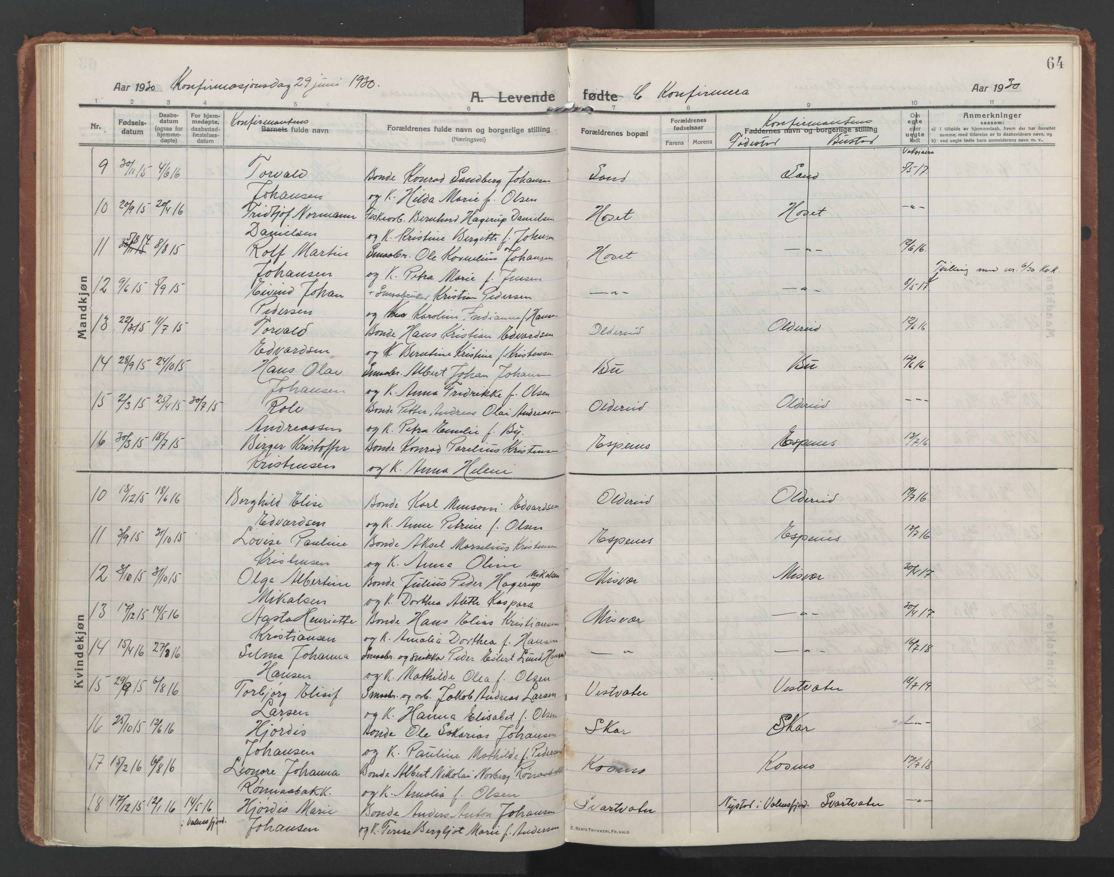 Ministerialprotokoller, klokkerbøker og fødselsregistre - Nordland, AV/SAT-A-1459/852/L0748: Parish register (official) no. 852A18, 1913-1932, p. 64