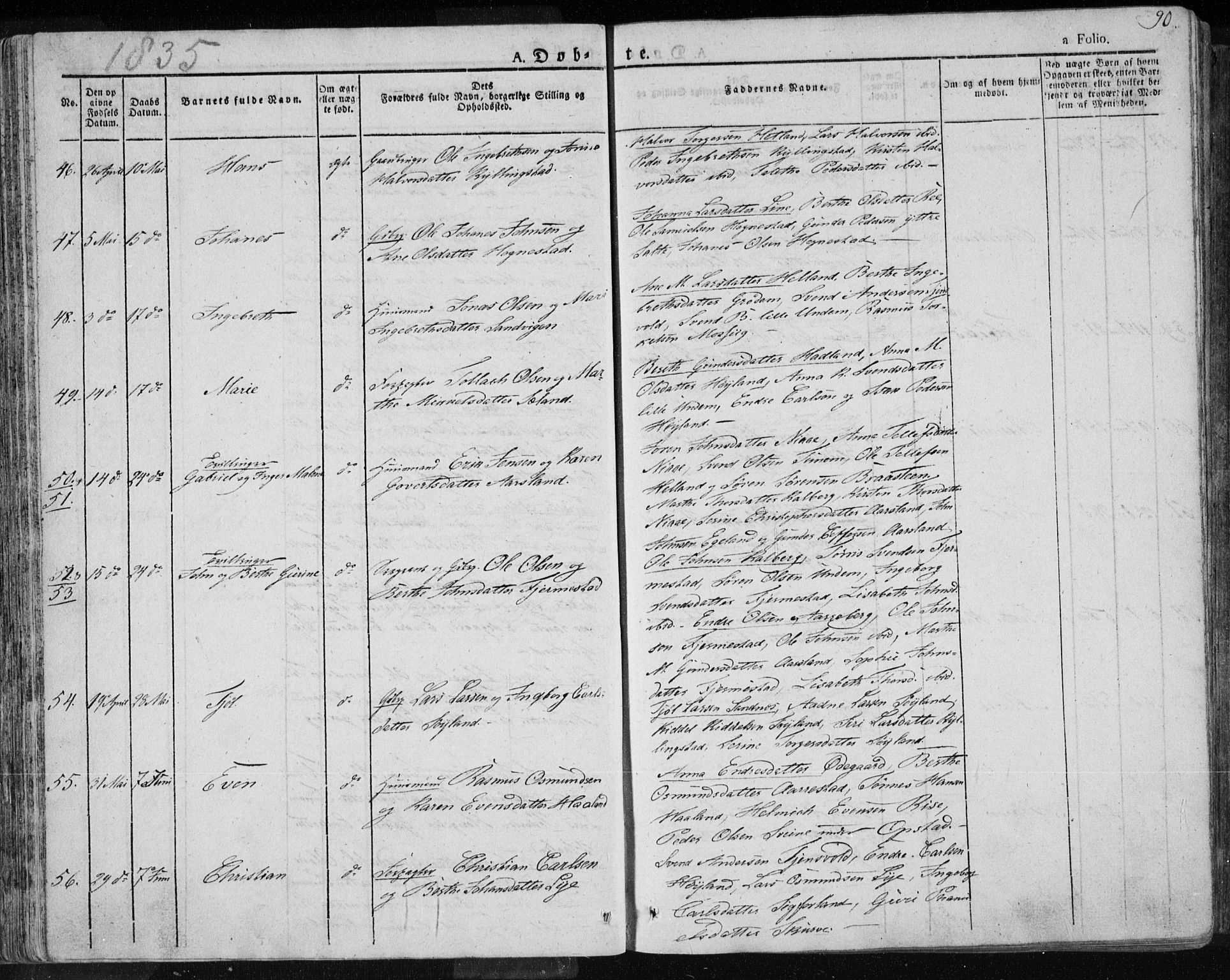 Lye sokneprestkontor, AV/SAST-A-101794/001/30BA/L0004: Parish register (official) no. A 4, 1826-1841, p. 90