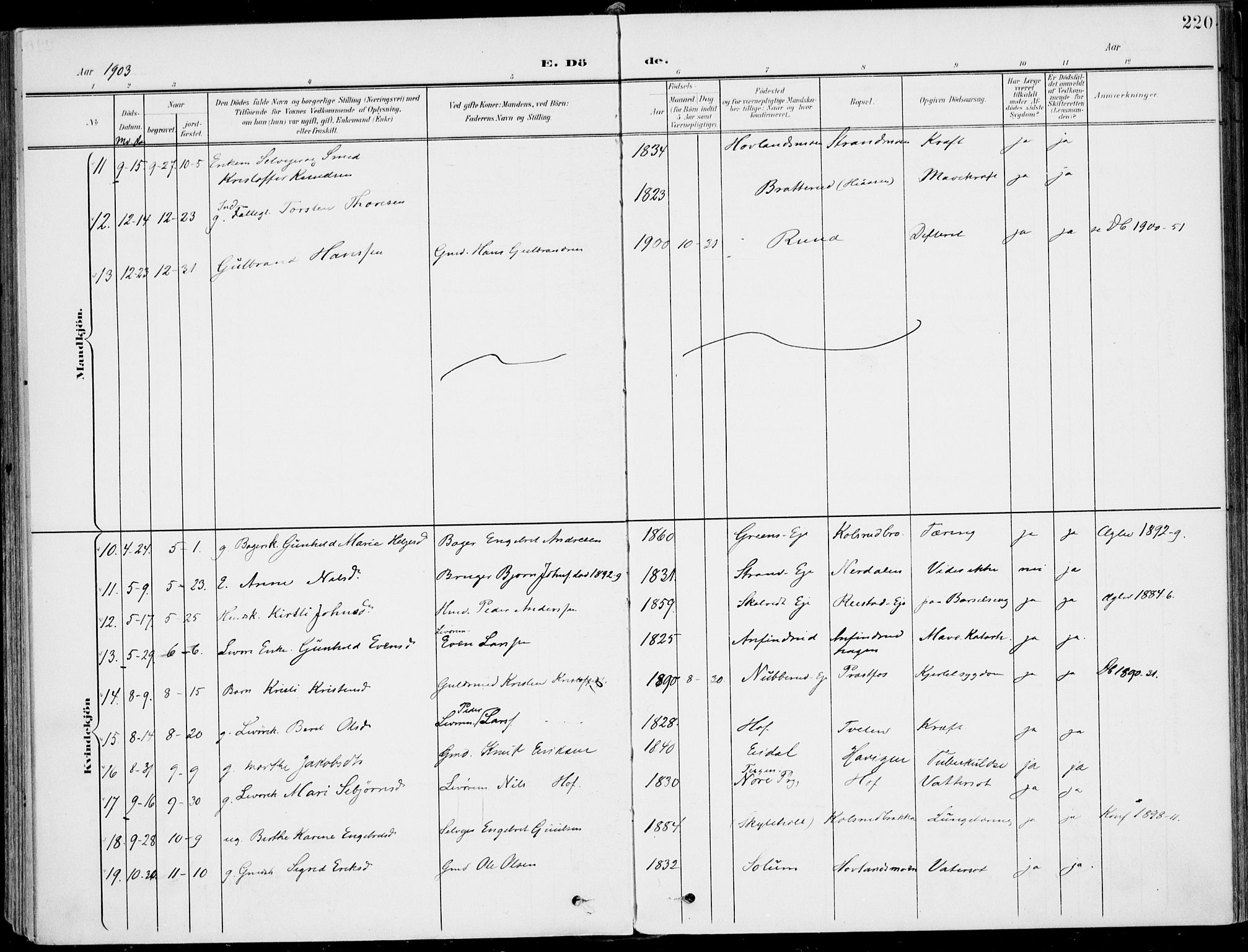 Sigdal kirkebøker, AV/SAKO-A-245/F/Fb/L0002: Parish register (official) no. II 2, 1901-1914, p. 220