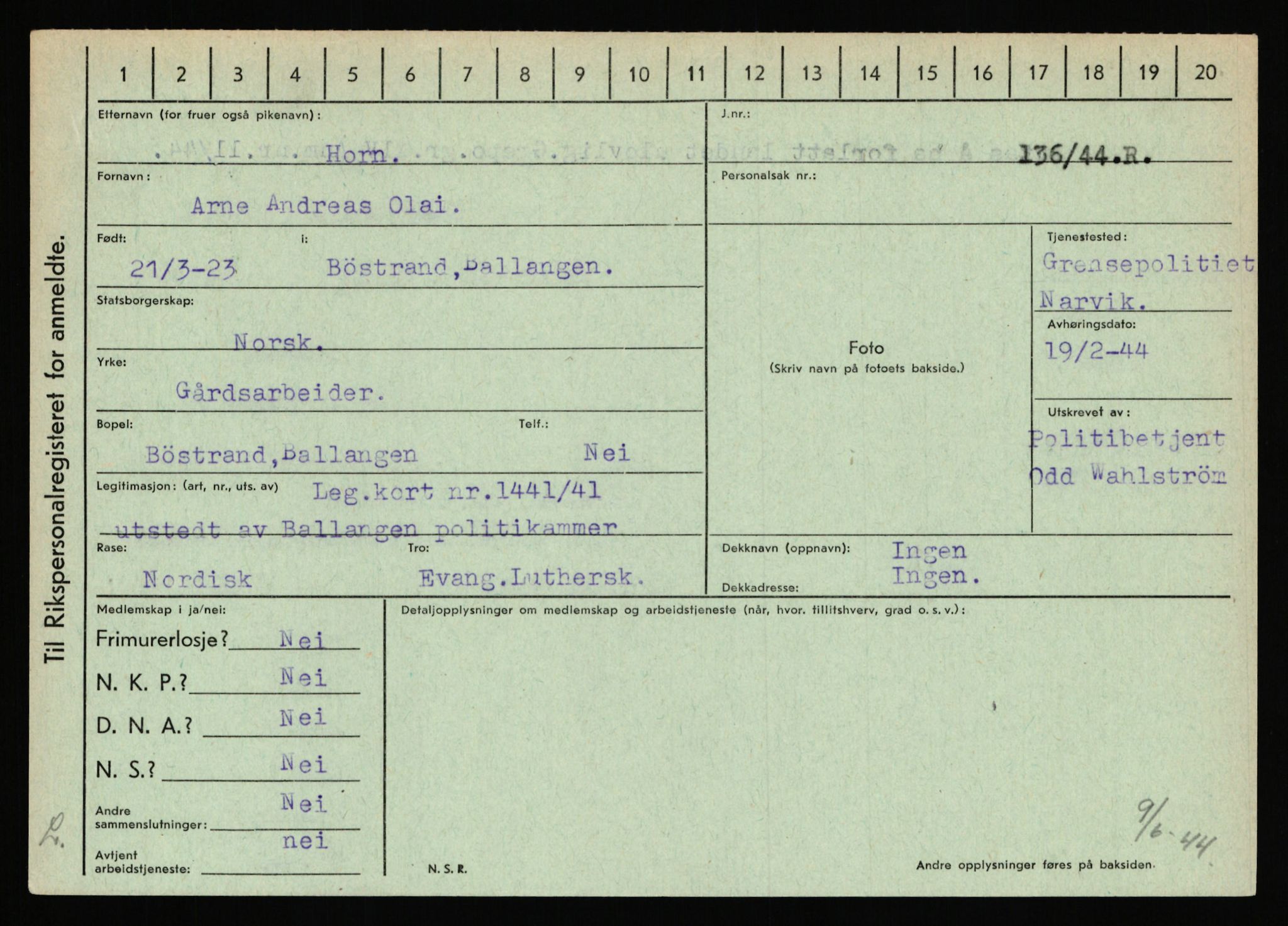 Statspolitiet - Hovedkontoret / Osloavdelingen, AV/RA-S-1329/C/Ca/L0007: Hol - Joelsen, 1943-1945, p. 868