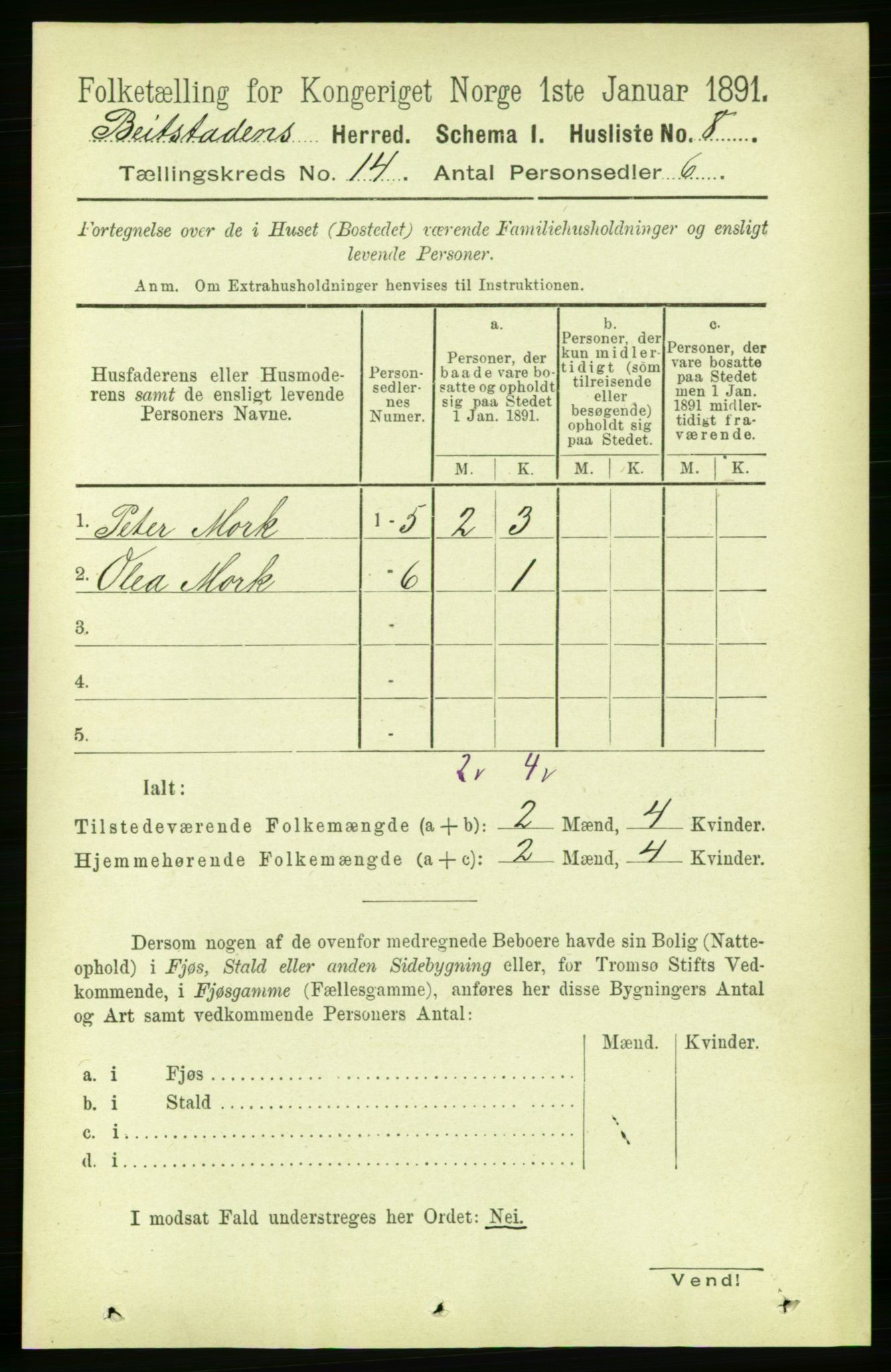 RA, 1891 census for 1727 Beitstad, 1891, p. 3828