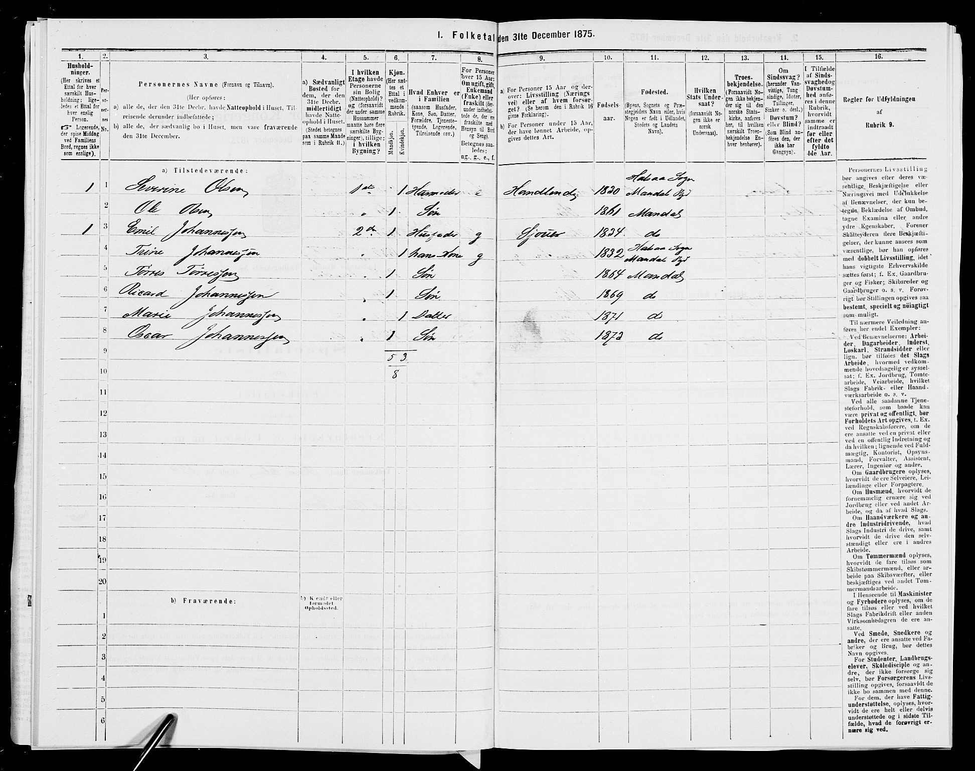 SAK, 1875 census for 1002B Mandal/Mandal, 1875, p. 184