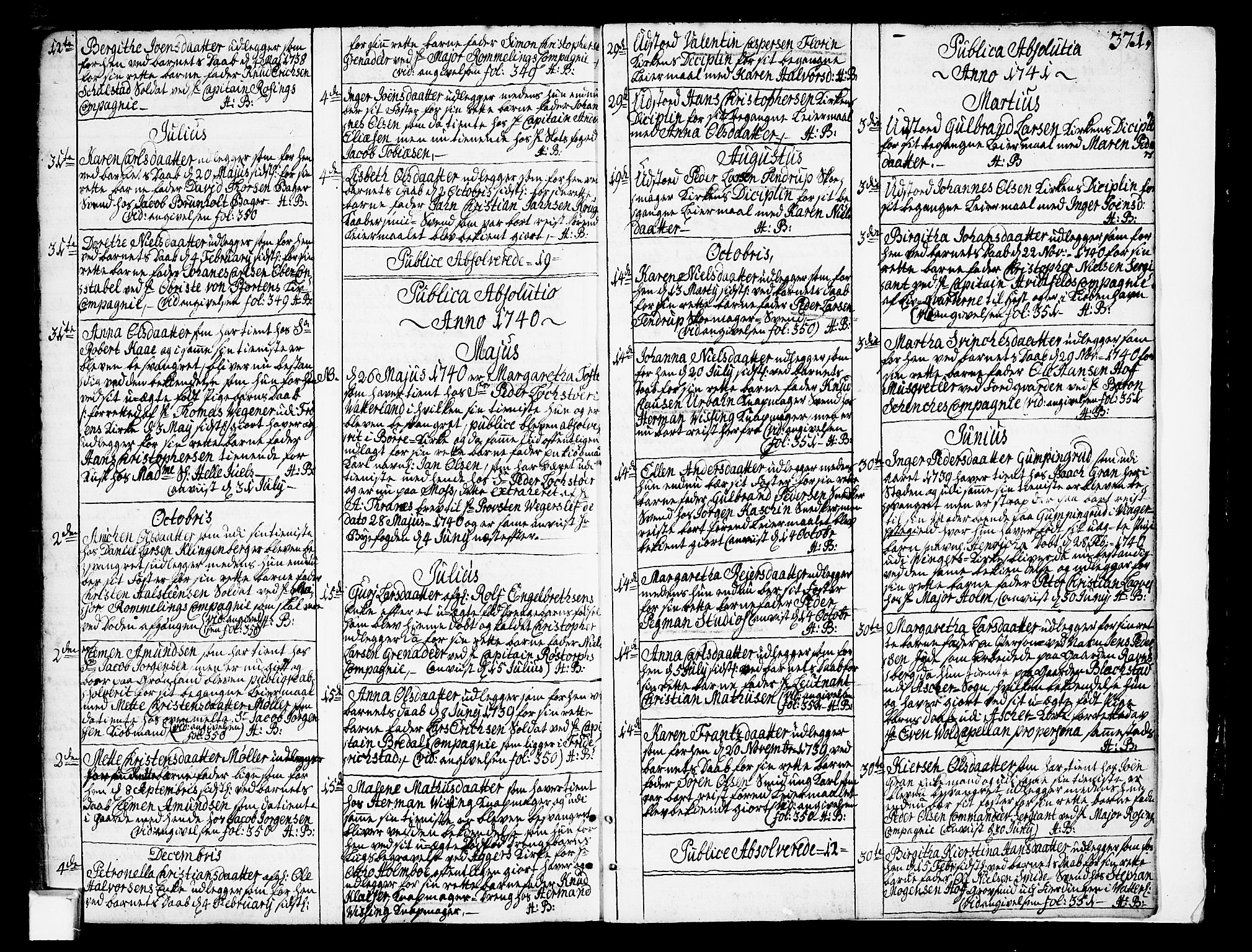 Oslo domkirke Kirkebøker, SAO/A-10752/F/Fa/L0003: Parish register (official) no. 3, 1731-1743, p. 371