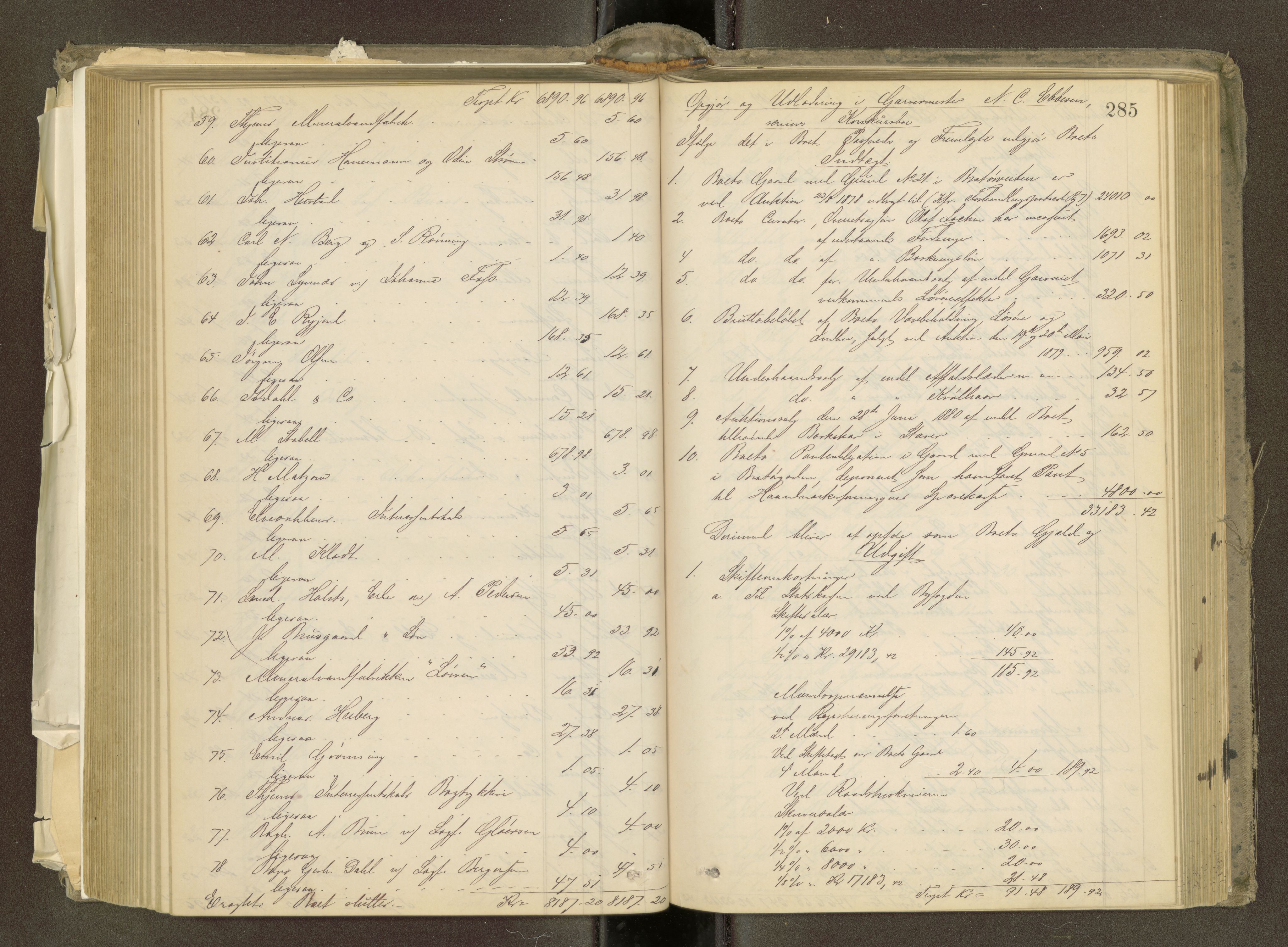 Trondheim byfogd, AV/SAT-A-0003/1/3/3A/L0032: Skifteutlodningsprotokoll - 22/9-1/4. (m/ register) U, 1877-1882, p. 285