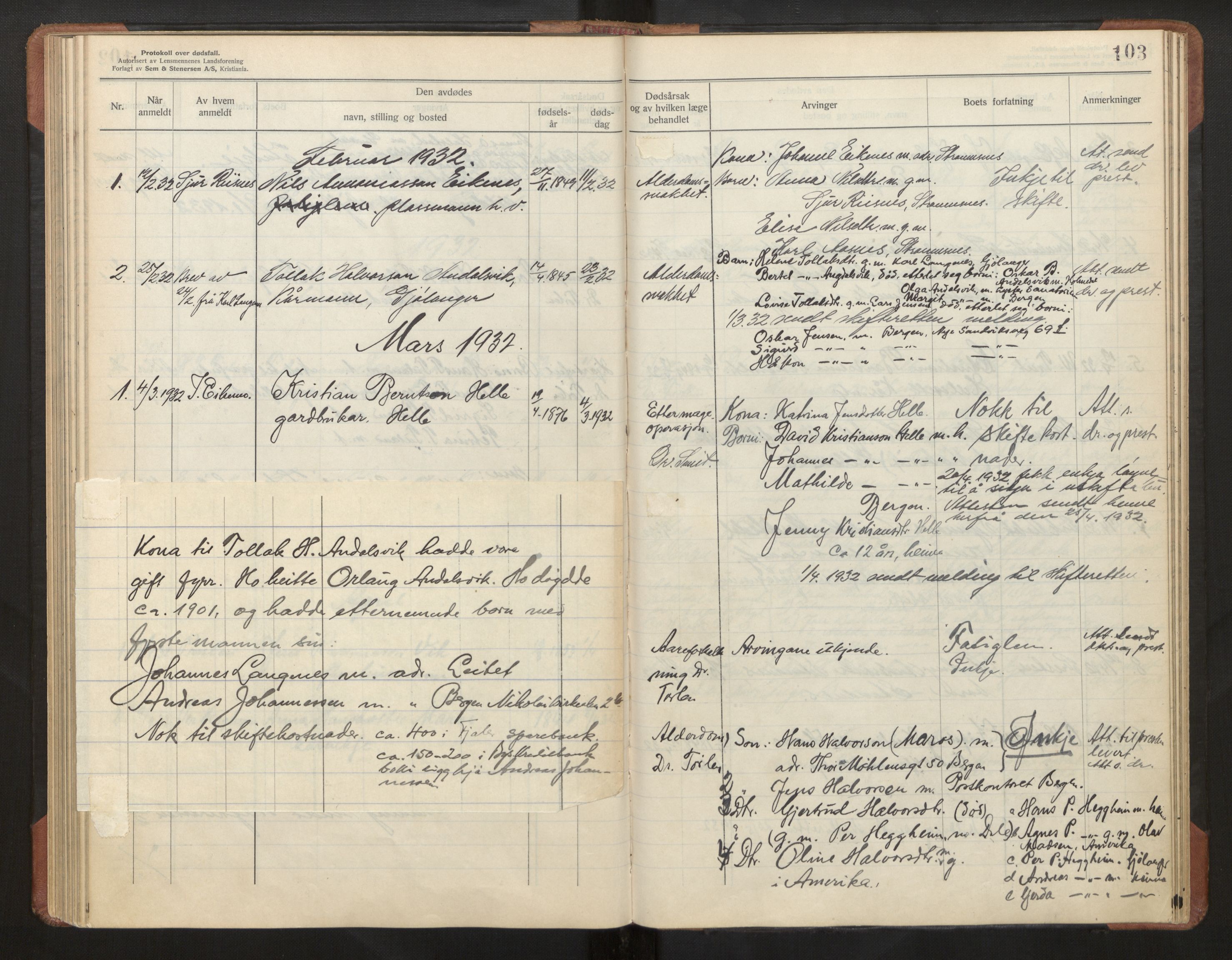 Lensmannen i Fjaler, AV/SAB-A-27201/0006/L0004: Dødsfallprotokoll, 1923-1936, p. 103