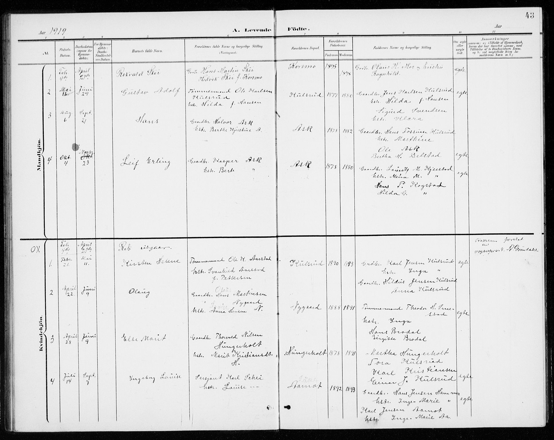 Gjerdrum prestekontor Kirkebøker, AV/SAO-A-10412b/G/Gb/L0001: Parish register (copy) no. II 1, 1901-1944, p. 43