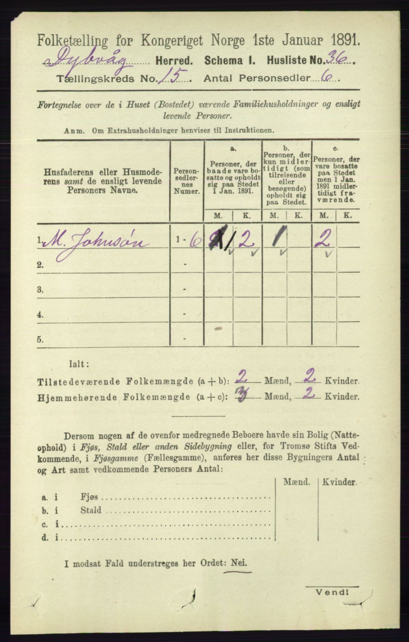 RA, 1891 census for 0915 Dypvåg, 1891, p. 6125