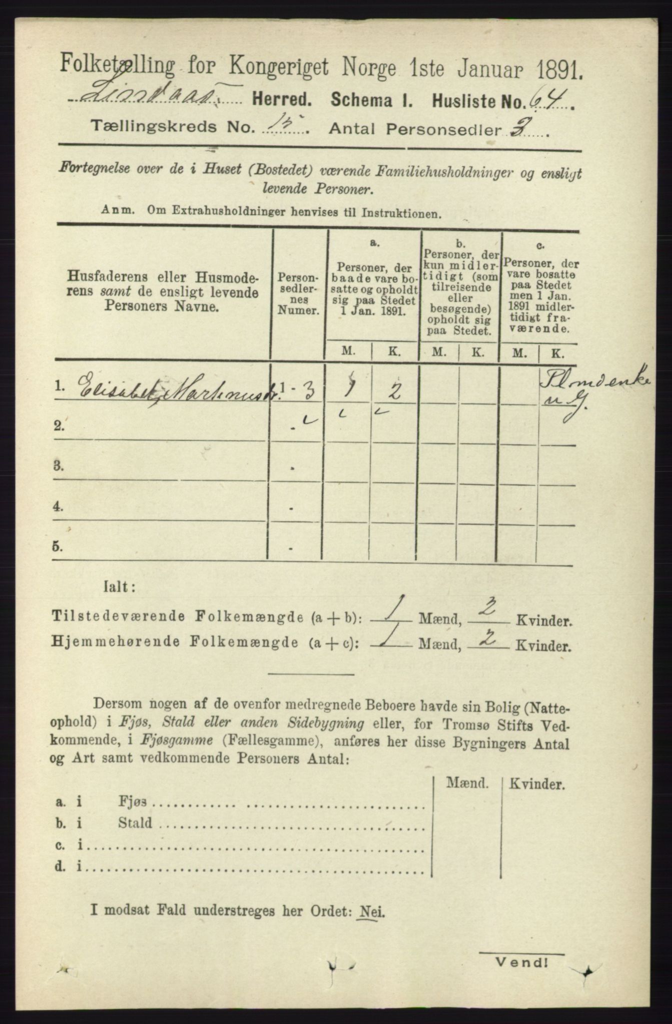 RA, 1891 census for 1263 Lindås, 1891, p. 5272