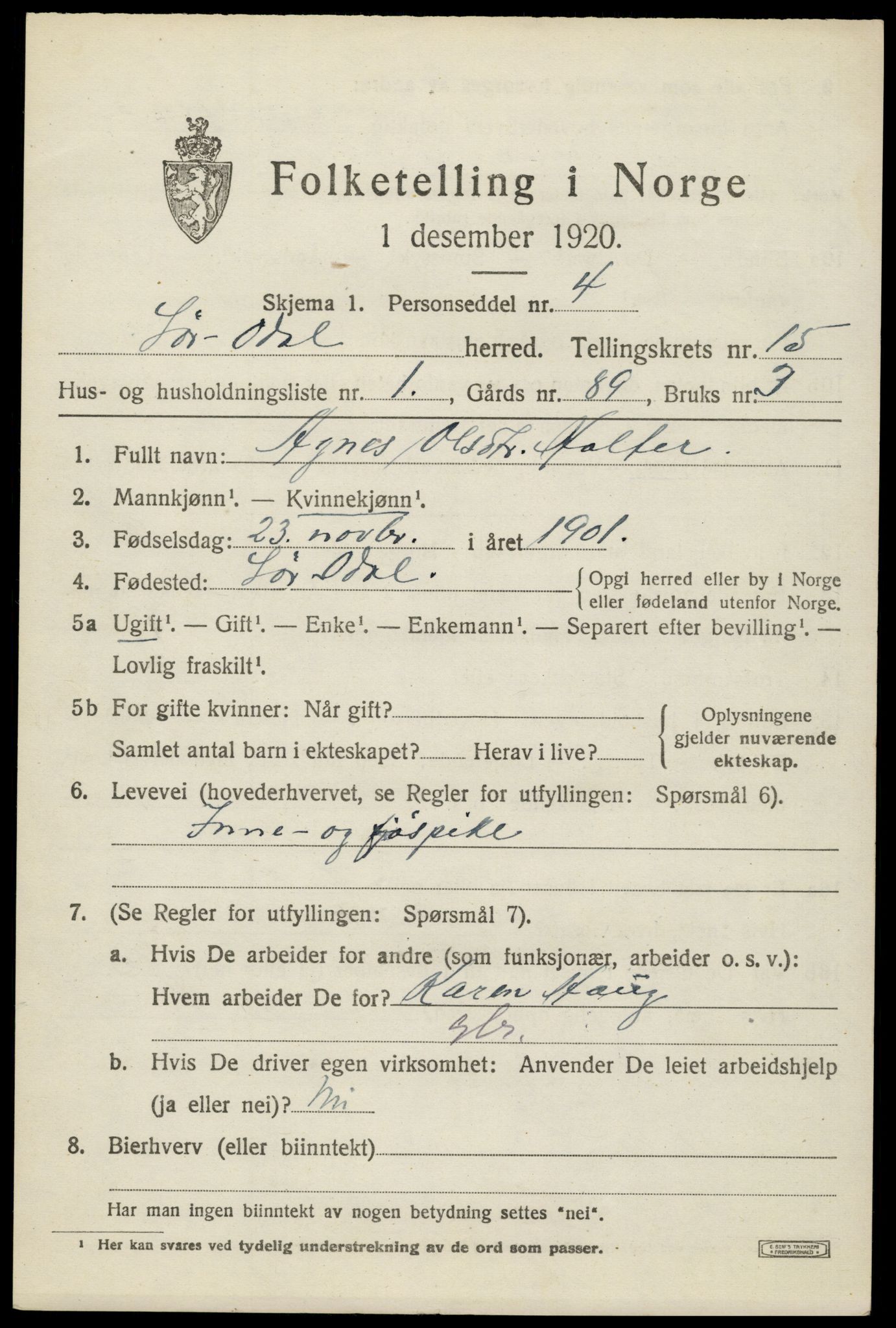 SAH, 1920 census for Sør-Odal, 1920, p. 15139